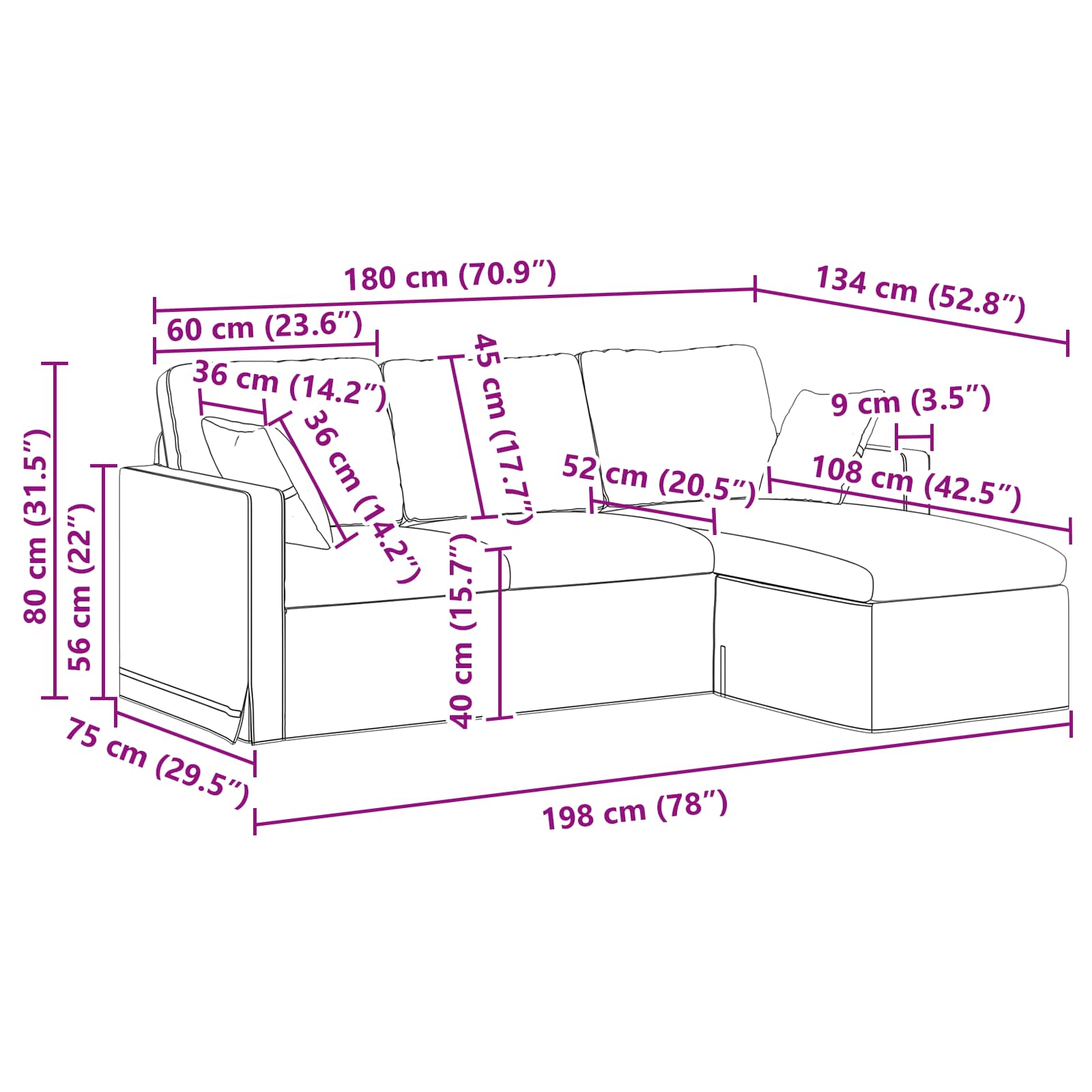 Sofa Hellgrau 198 x 134 x 80 cm Samt