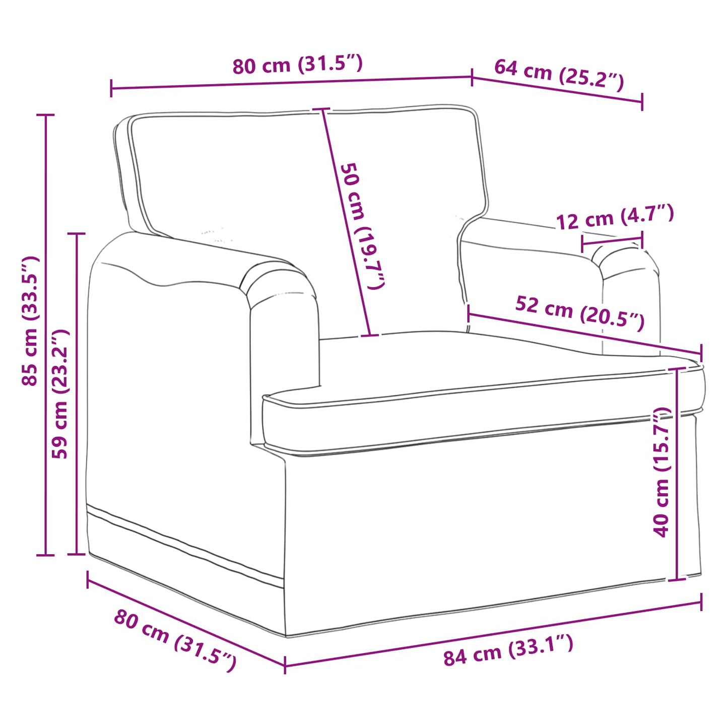 Sofa Dunkelgrau 84 x 80 x 85 cm Stoff