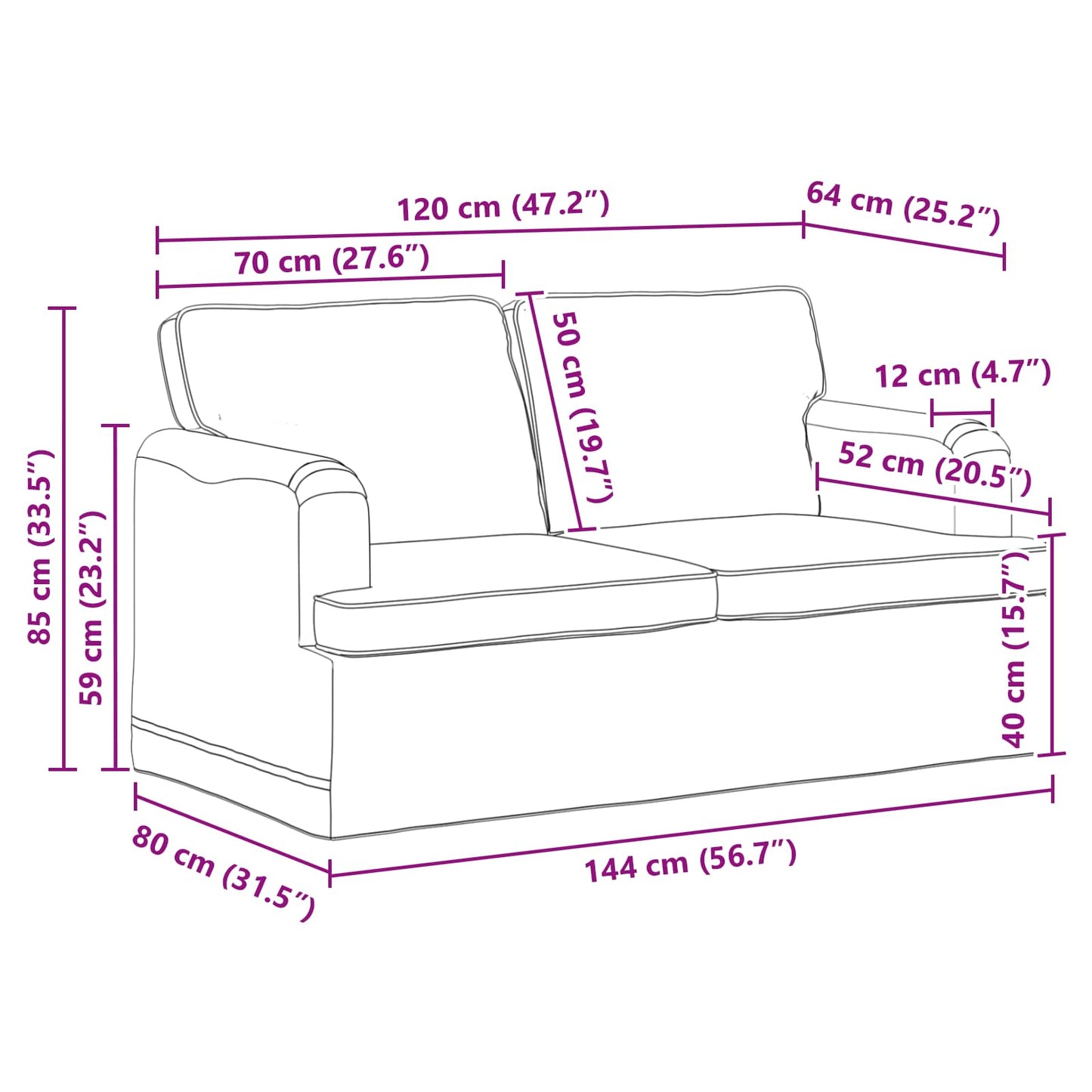 Sofa Dunkelgrau 144 x 80 x 85 cm Stoff