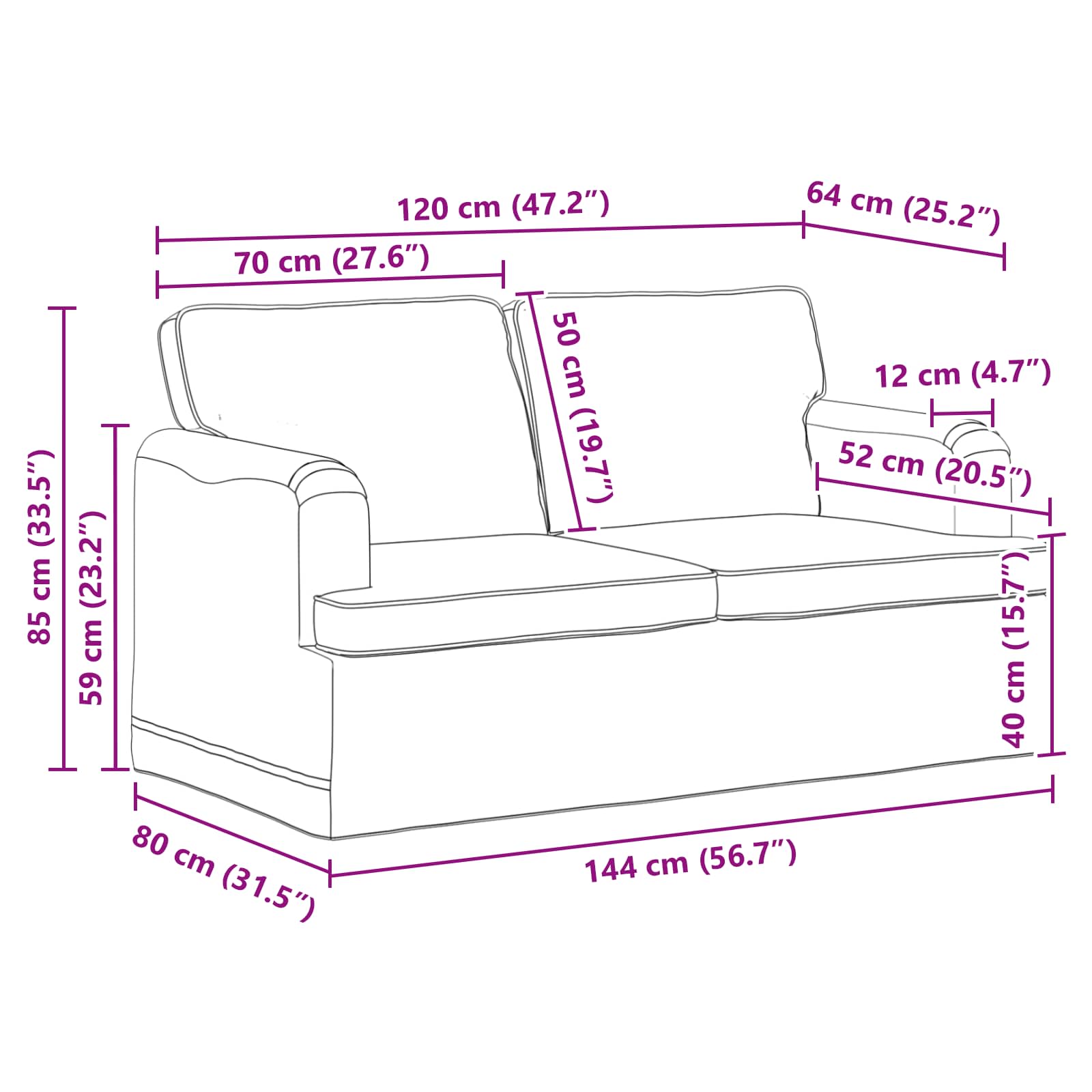 Sofa Schwarz 144 x 80 x 85 cm Stoff