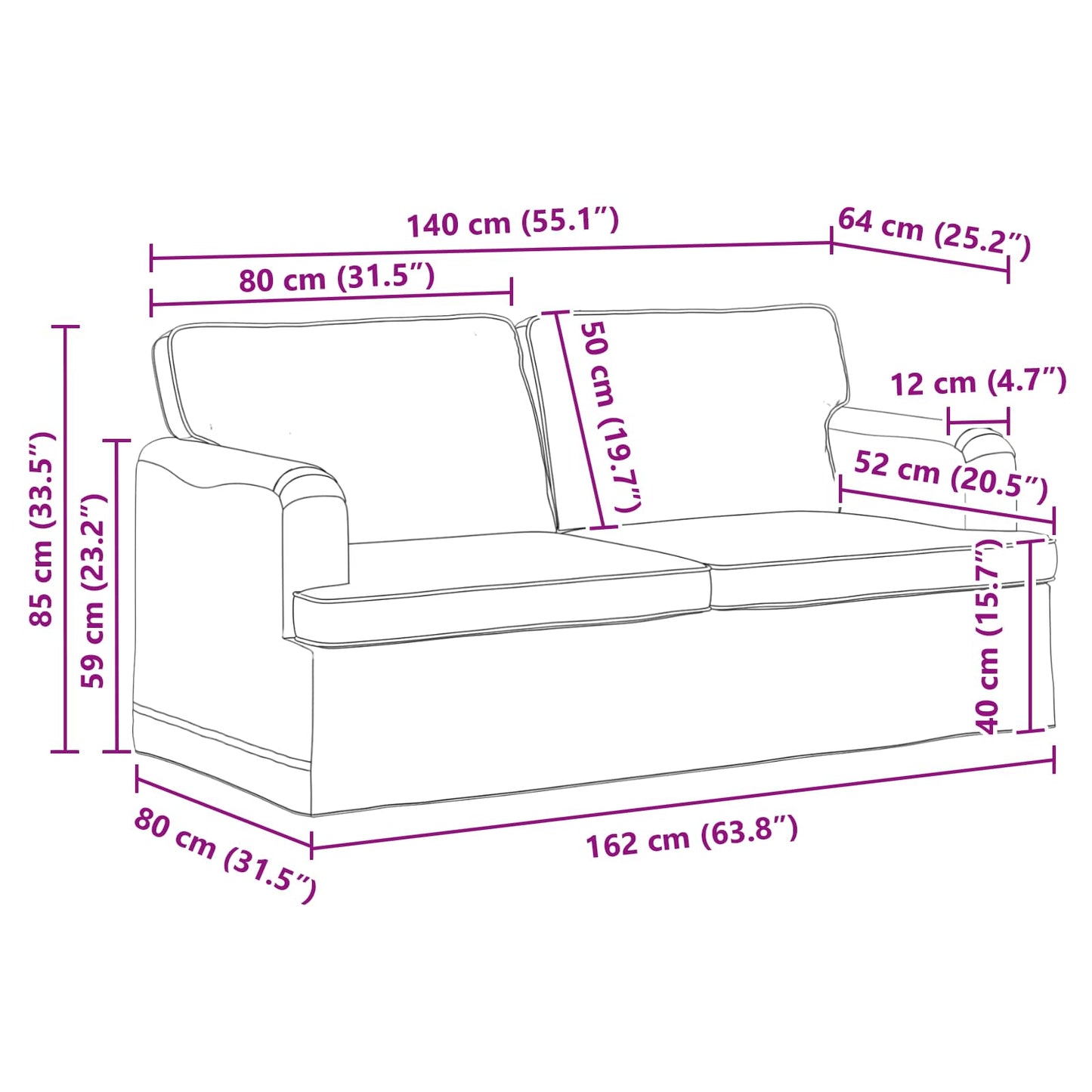 Sofa Dunkelgrau 162 x 80 x 85 cm Stoff