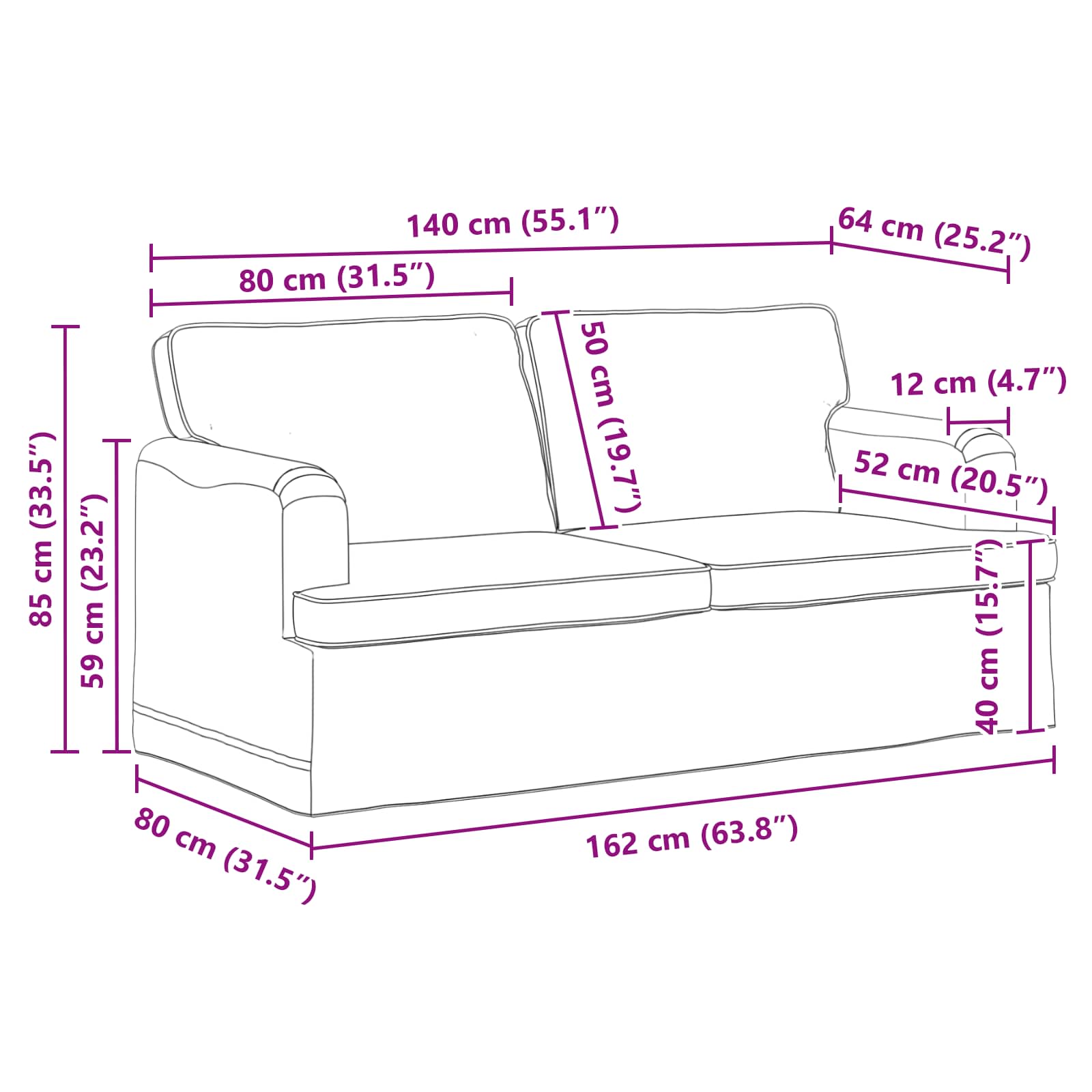 Sofa Schwarz 162 x 80 x 85 cm Stoff