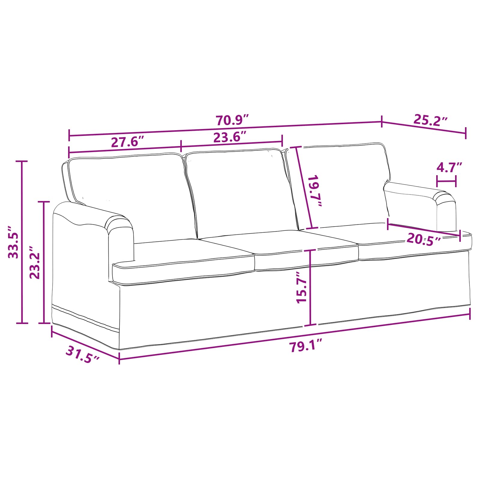 Sofa Dunkelgrau 201 x 80 x 85 cm Stoff