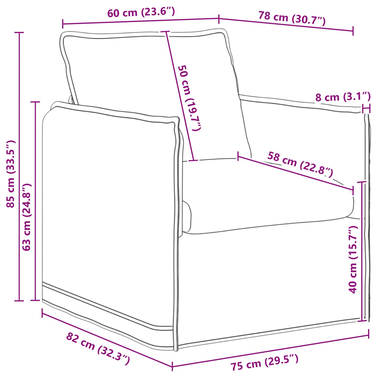 Sofa Dunkelgrau 75 x 82 x 85 cm Stoff