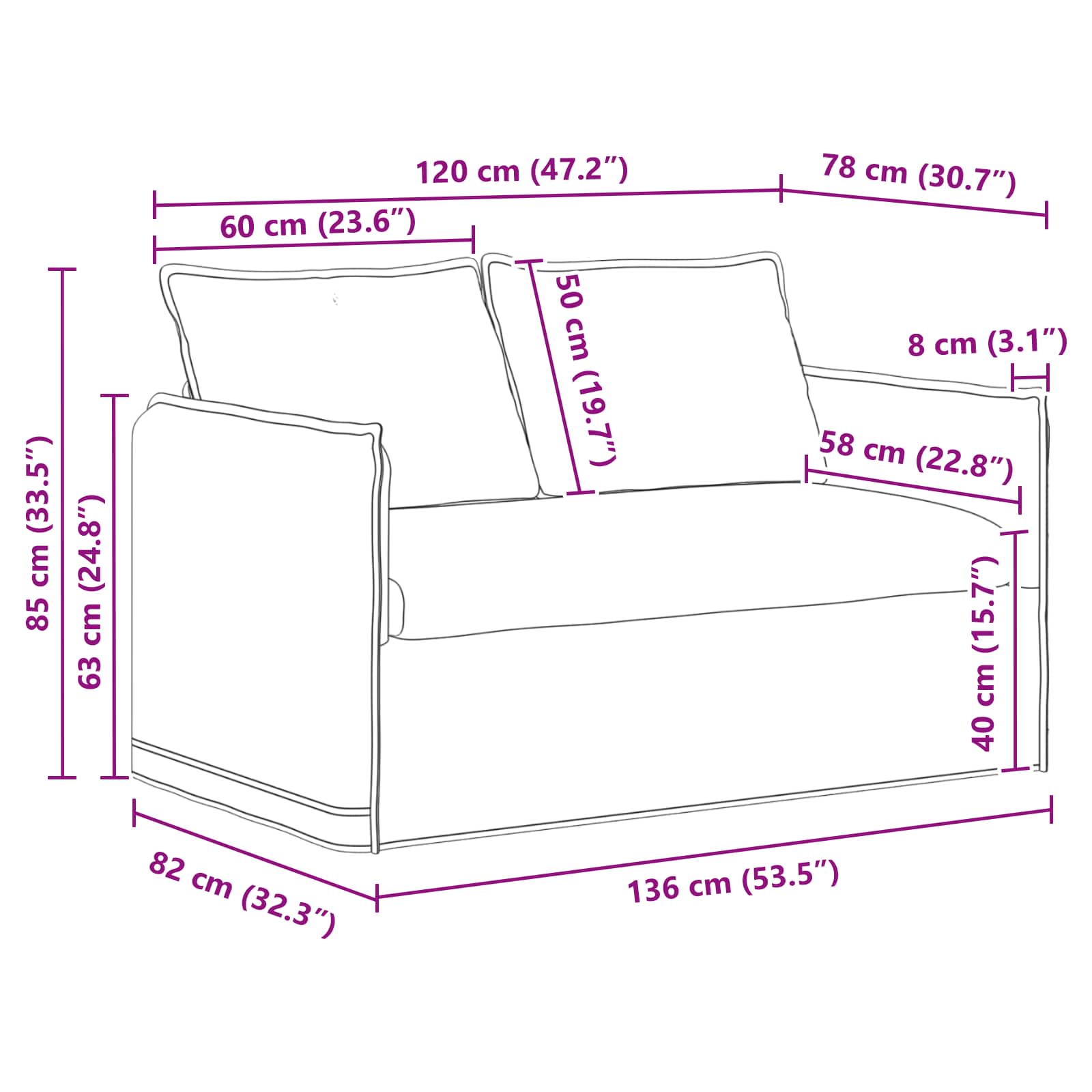 Sofa Taupe 136 x 82 x 85 cm Stoff