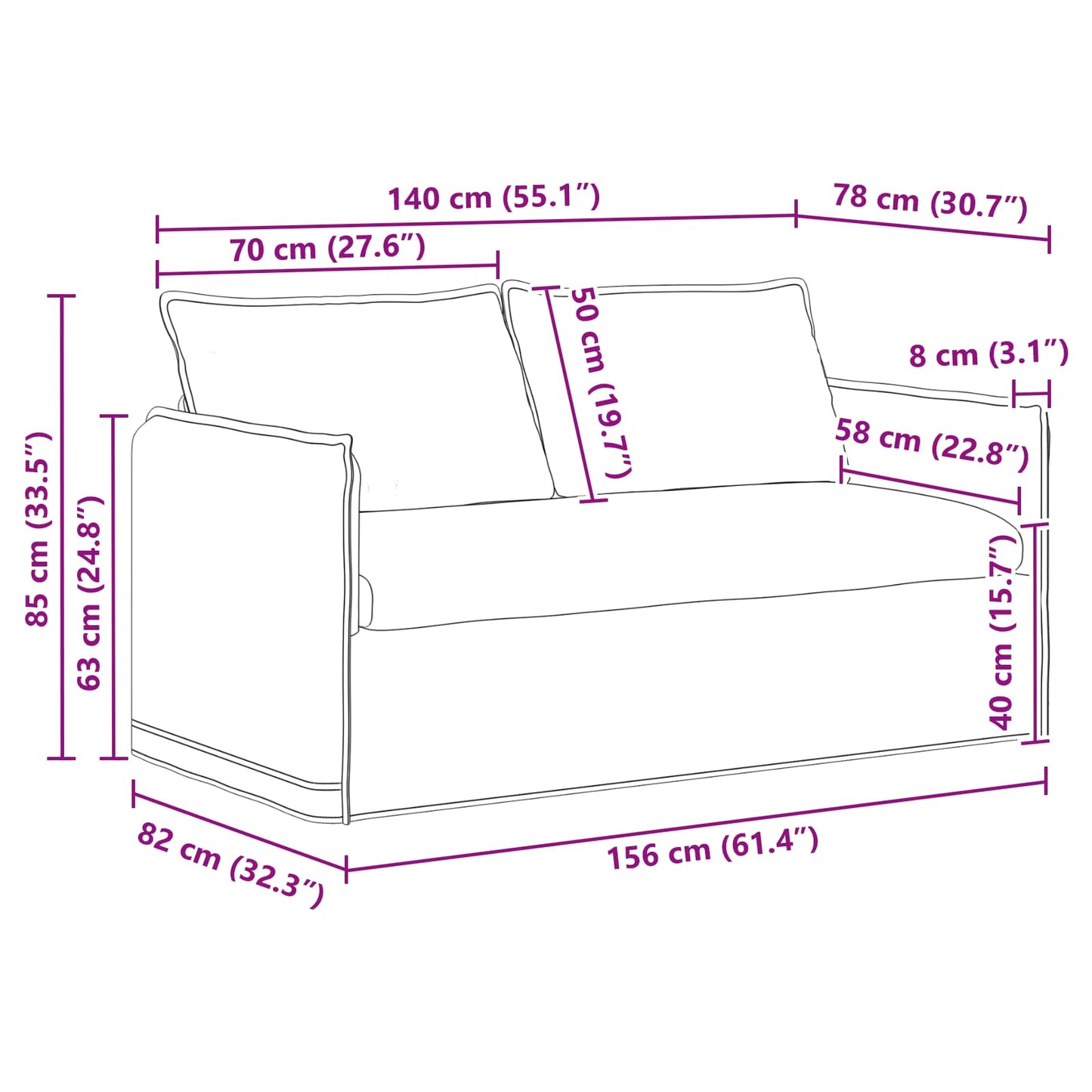 Sofa Schwarz 156 x 82 x 85 cm Stoff