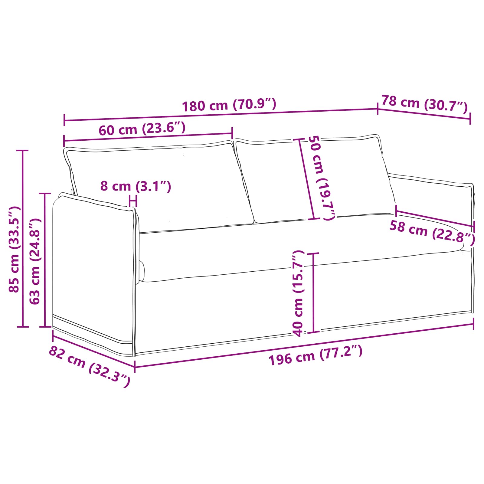Sofa Blau 196 x 82 x 85 cm Stoff