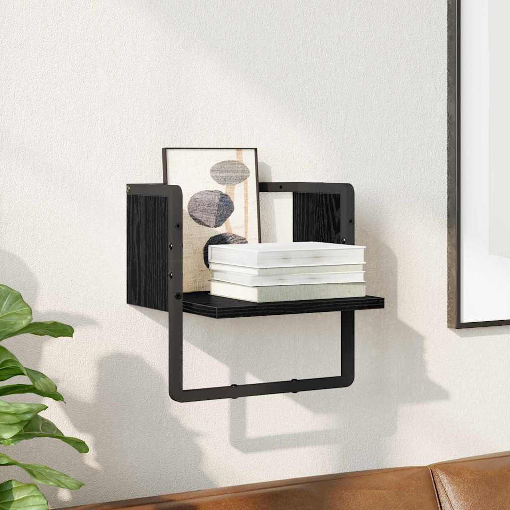 Wandregal Wandhalterung Schwarz Eichen-Optik 30 x 25 x 30 cm