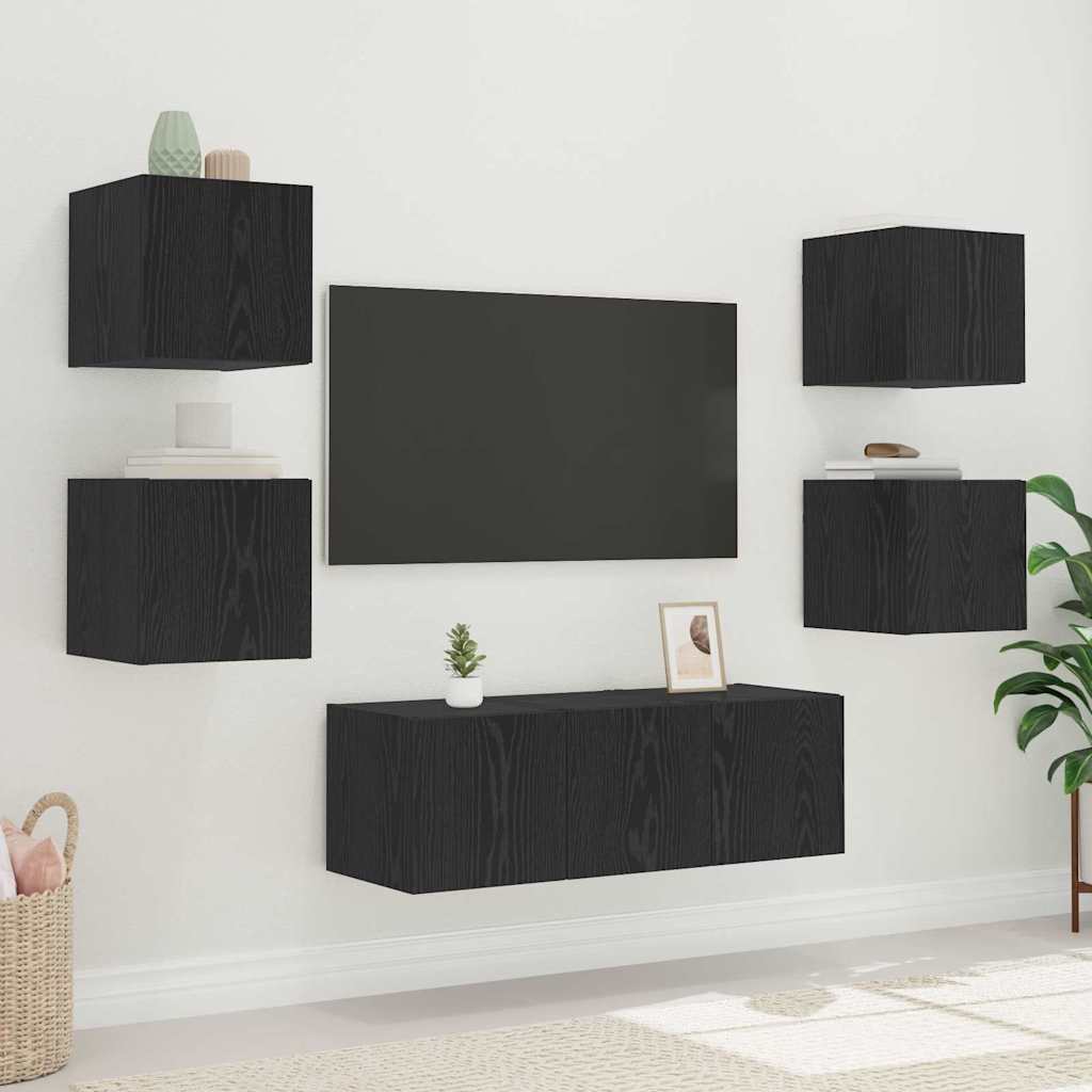 TV-Wandschrank 30,5 x 35 x 30 cm Schwarz Eichen-Optik
