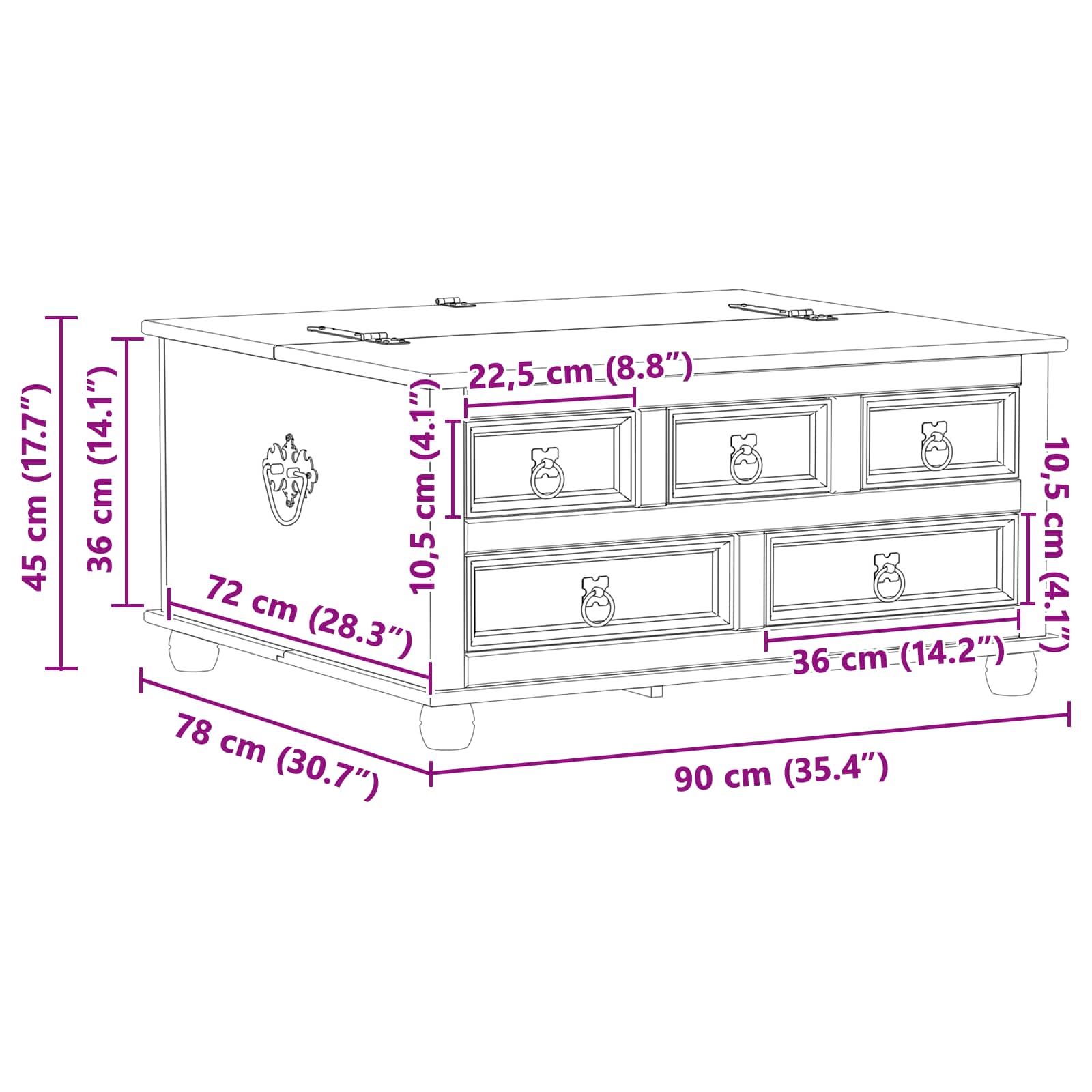 Aufbewahrungsbox Weiß 90 x 78 x 45 cm Massives Kiefernholz