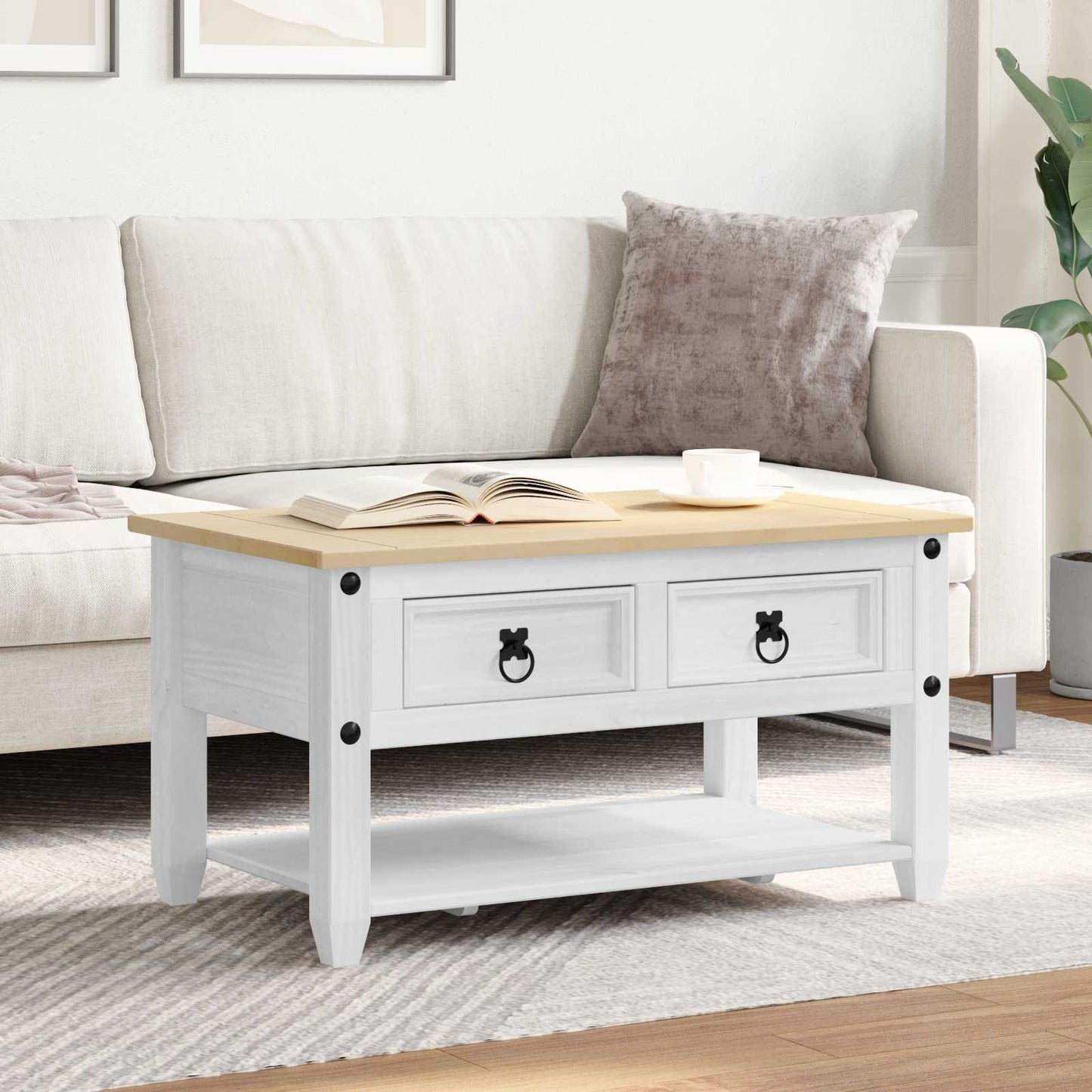 Couchtisch Weiß 85 x 50 x 45 cm Massives Kiefernholz