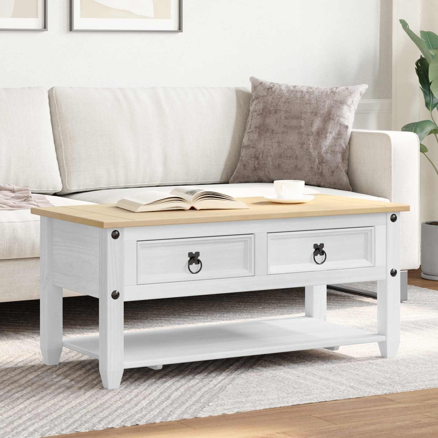 Couchtisch Weiß 100 x 48 x 45 cm Massives Kiefernholz