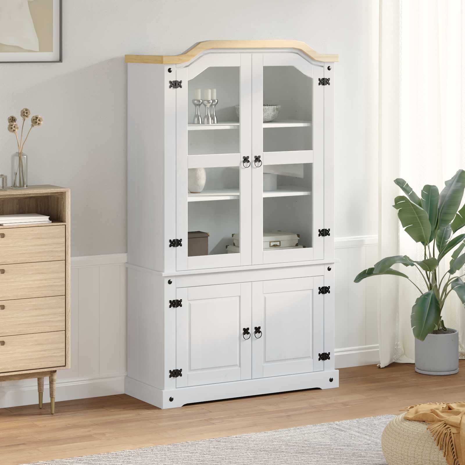 Vitrine Weiß 103,5 x 42 x 180 cm Massives Kiefernholz