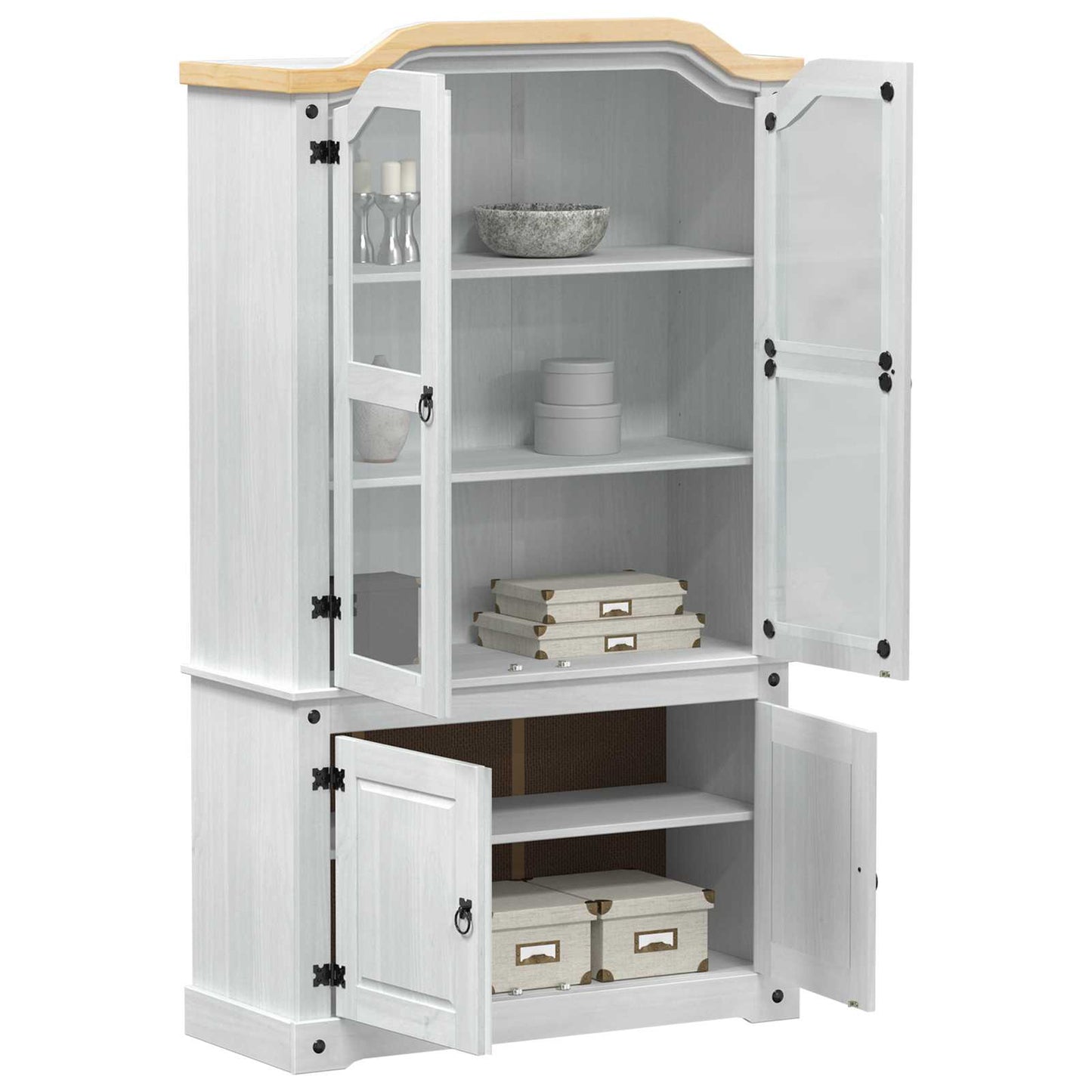Vitrine Weiß 103,5 x 42 x 180 cm Massives Kiefernholz