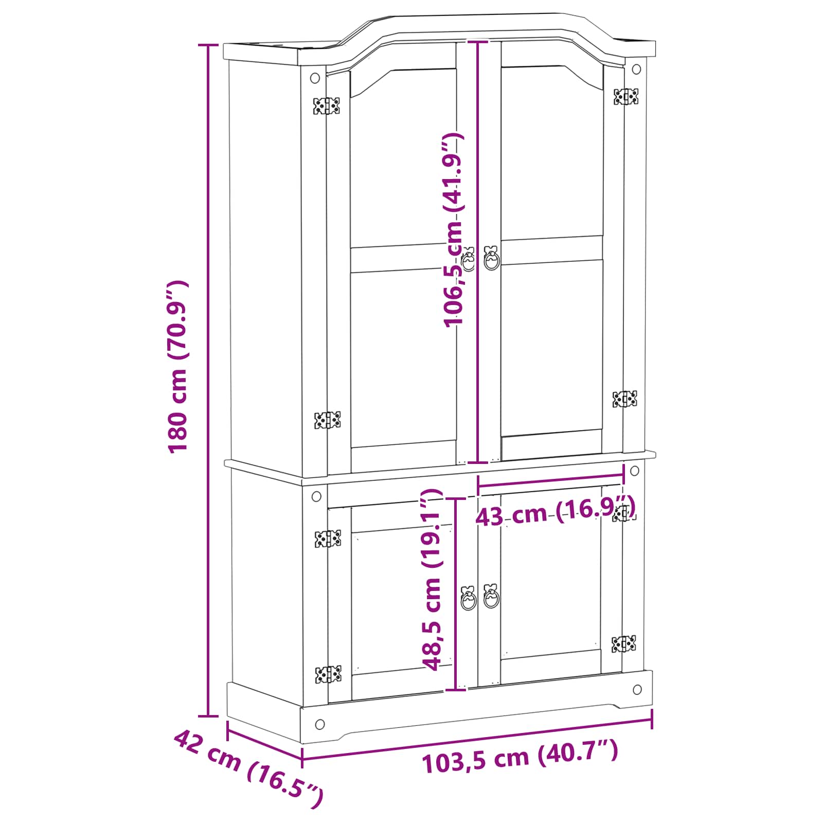 Vitrine Weiß 103,5 x 42 x 180 cm Massives Kiefernholz