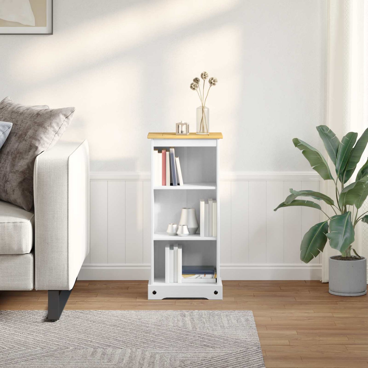 Bücherregal 46 x 29 x 100 cm Massives Kiefernholz Weiß