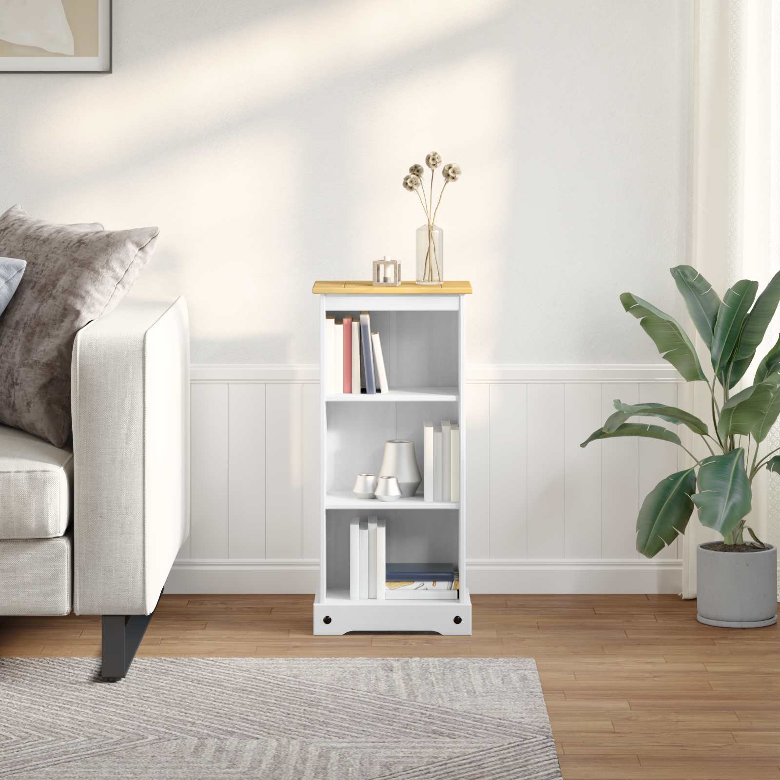 Bücherregal 46 x 29 x 100 cm Massives Kiefernholz Weiß