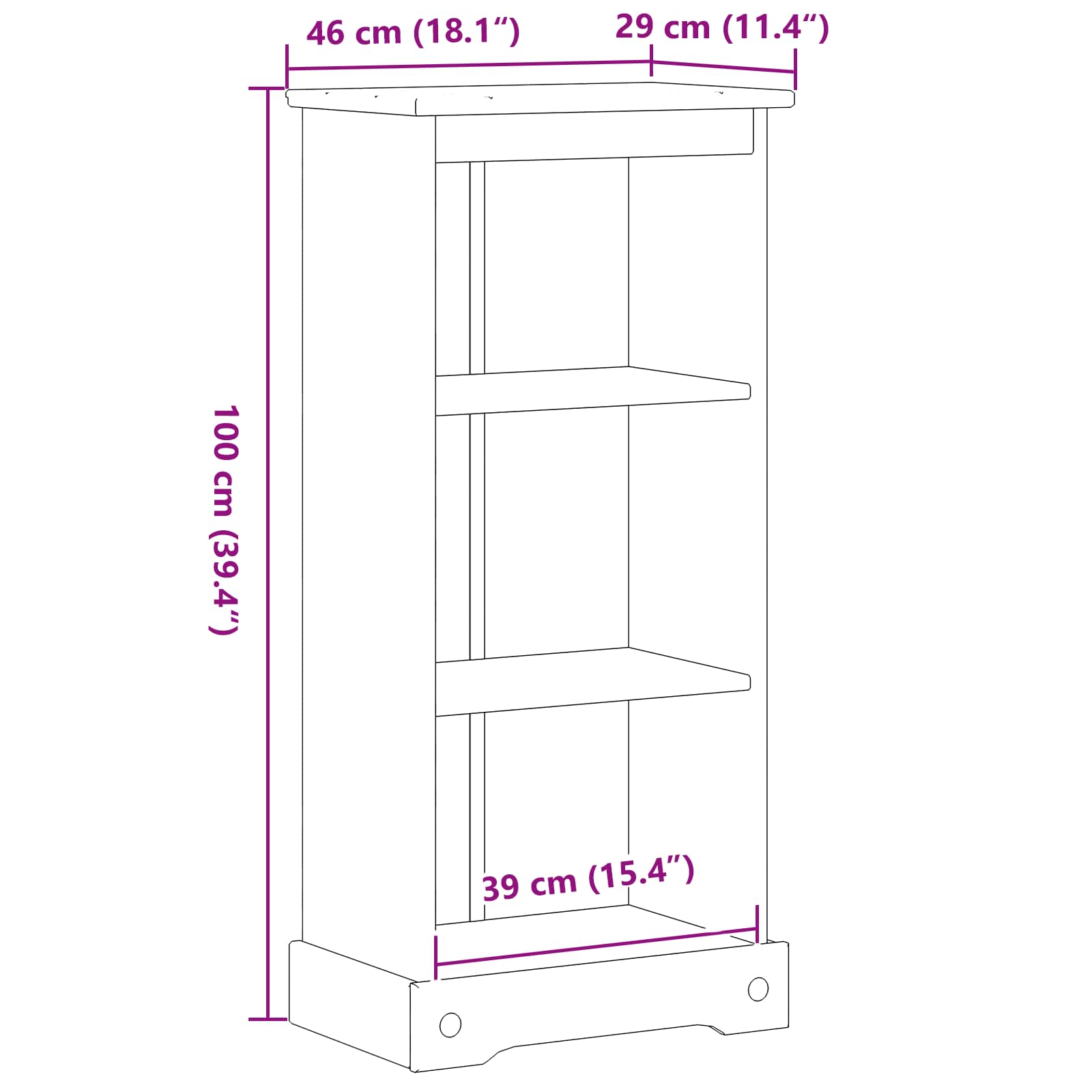 Bücherregal 46 x 29 x 100 cm Massives Kiefernholz Weiß
