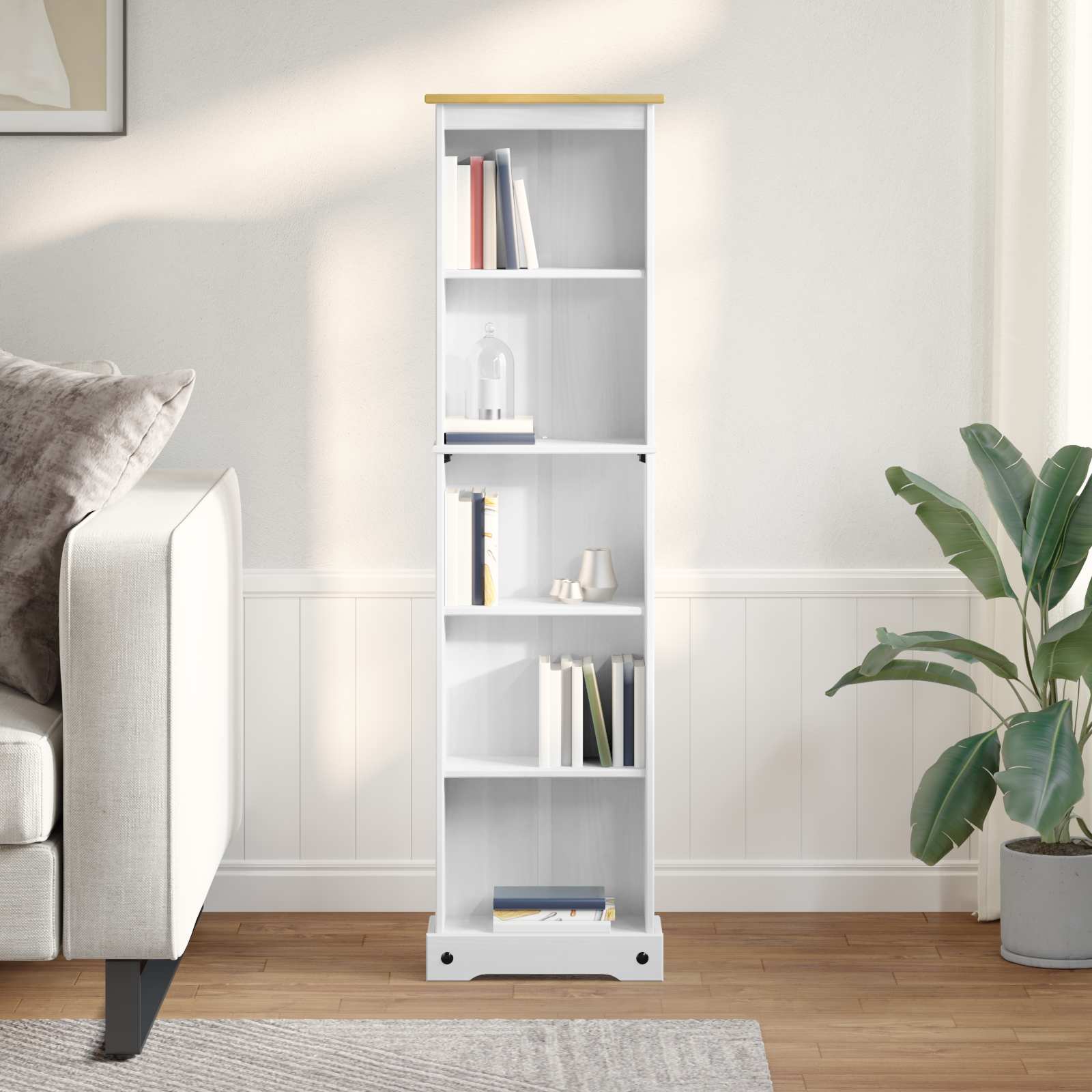 Bücherregal 46 x 20 x 170 cm Massives Kiefernholz Weiß
