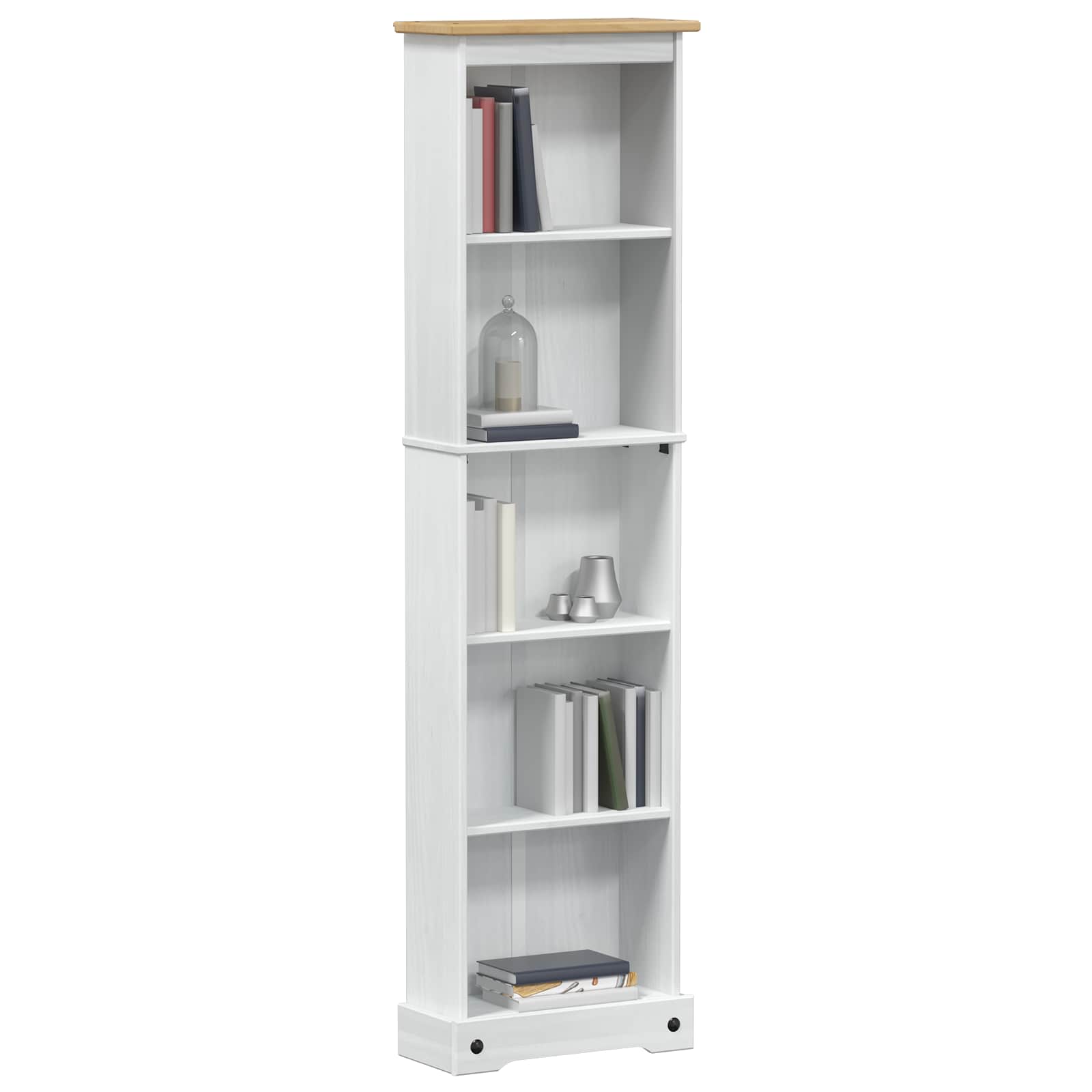 Bücherregal 46 x 20 x 170 cm Massives Kiefernholz Weiß