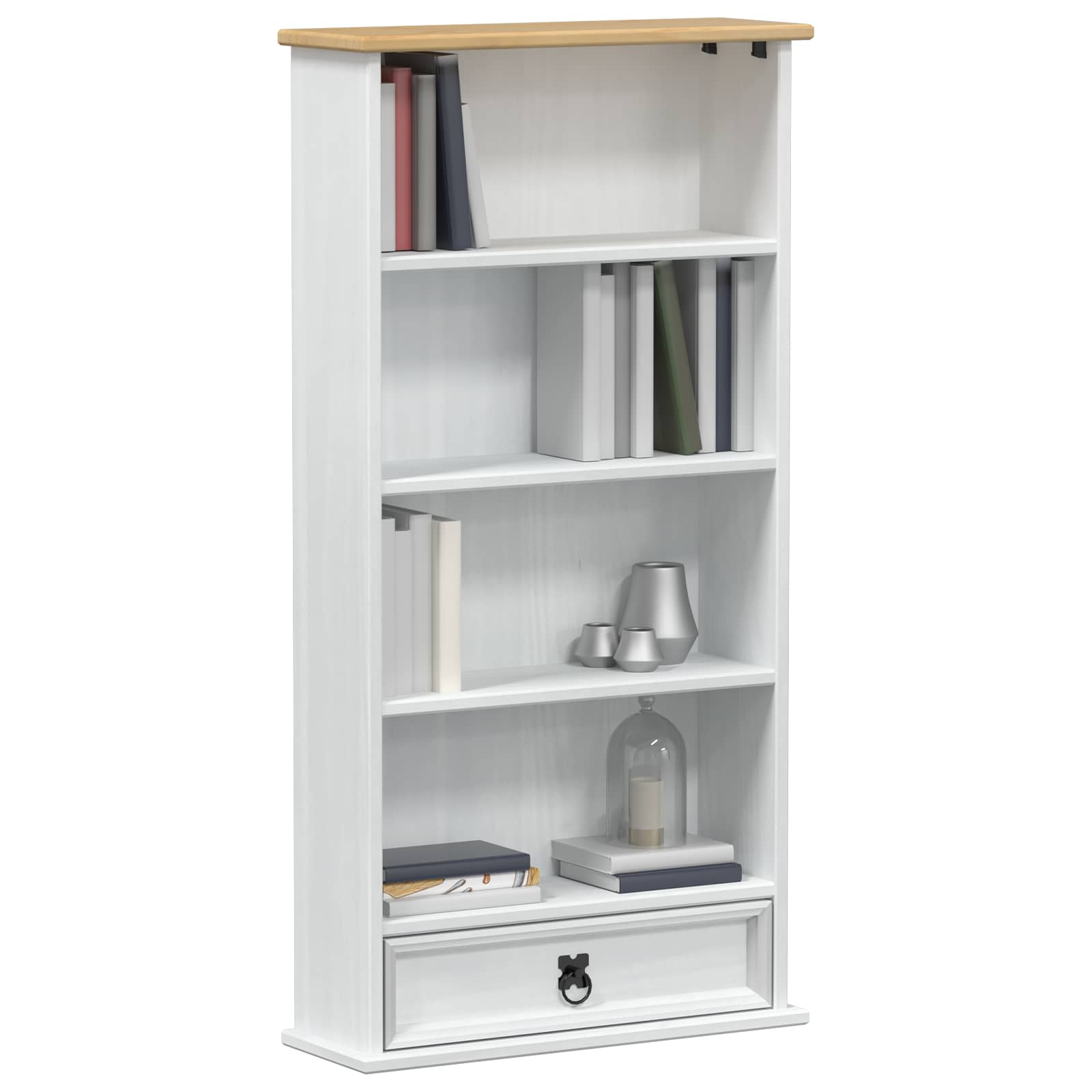 CD-Regal Weiß 52 x 17.5 x 103 cm Massives Kiefernholz