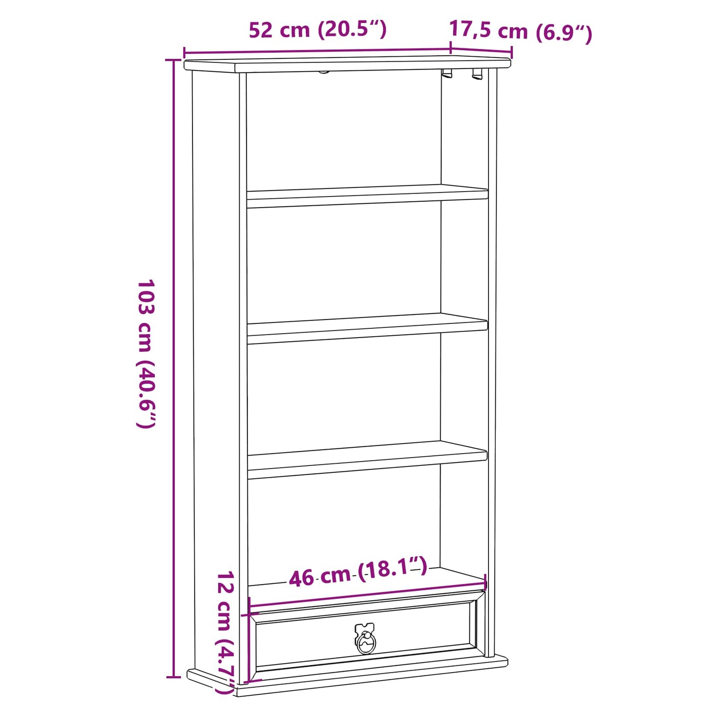 CD-Regal Weiß 52 x 17.5 x 103 cm Massives Kiefernholz