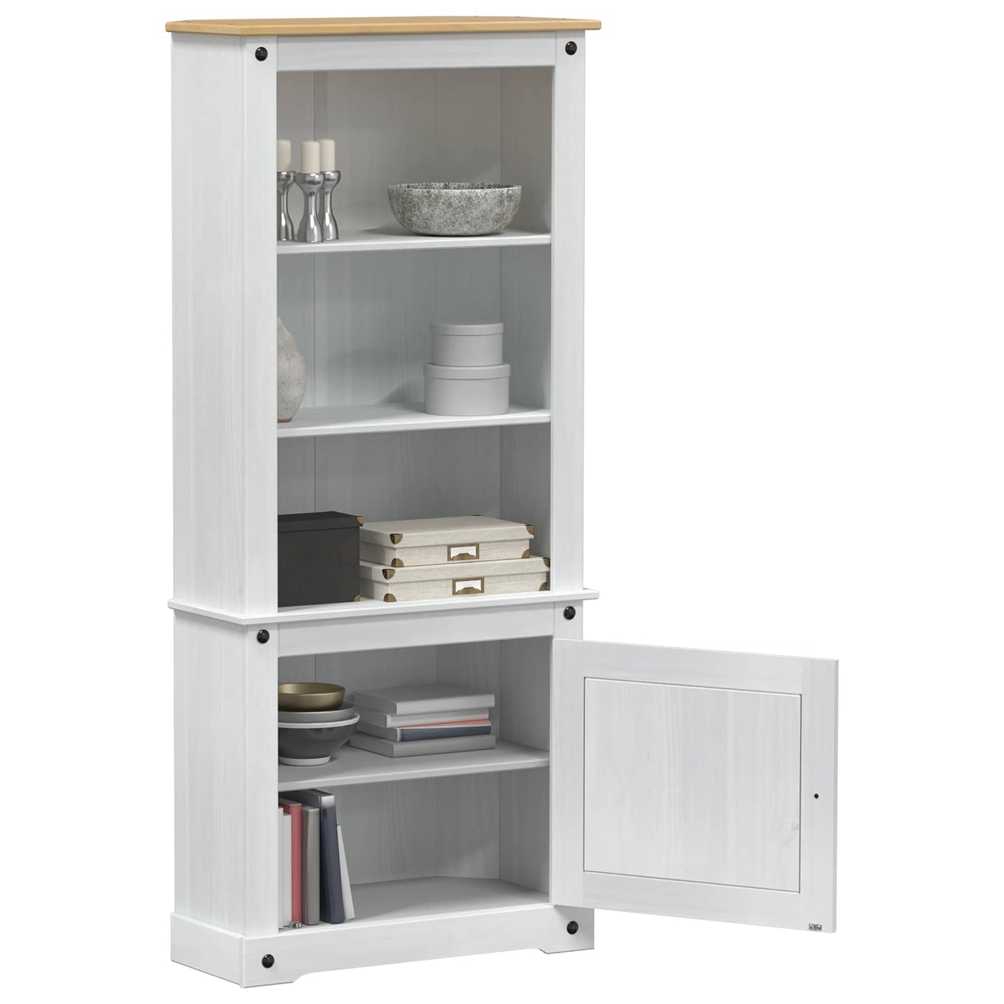 Highboard Weiß 74 x 38 x 170 cm Massives Kiefernholz
