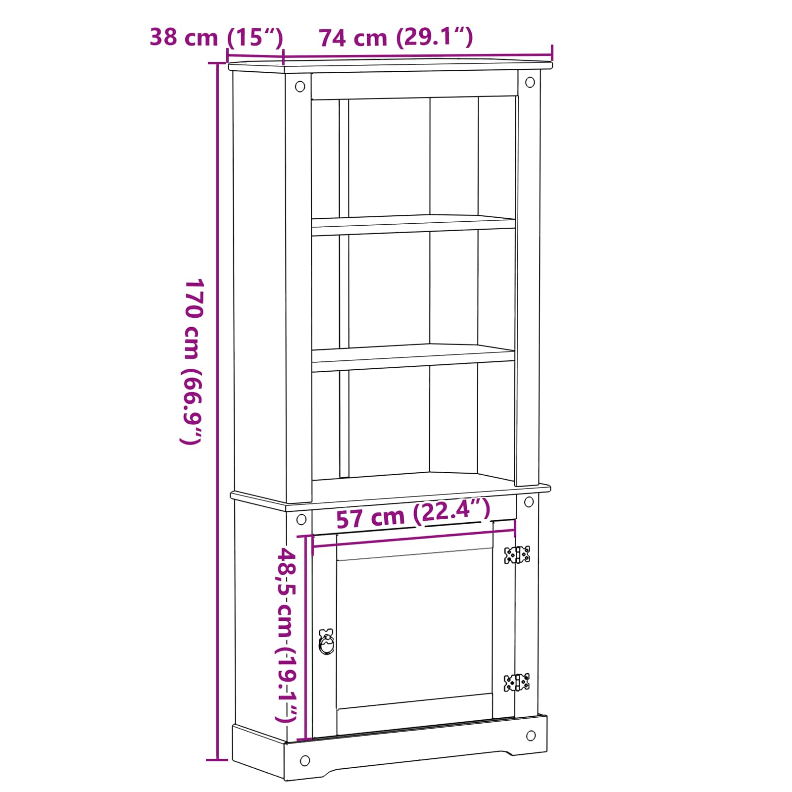 Highboard Weiß 74 x 38 x 170 cm Massives Kiefernholz