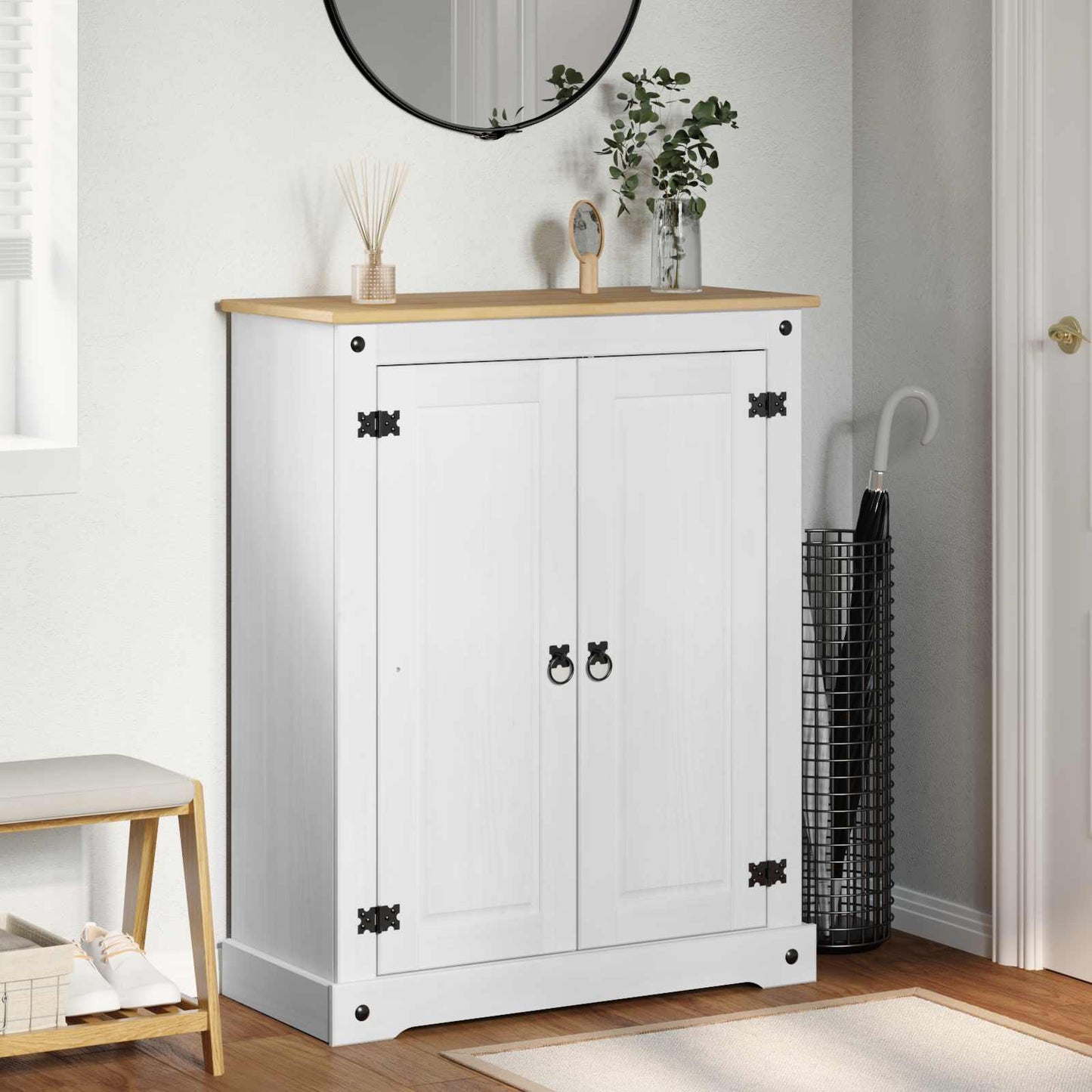 Schuhschrank Weiß 86 x 38,5 x 108 cm Massives Kiefernholz