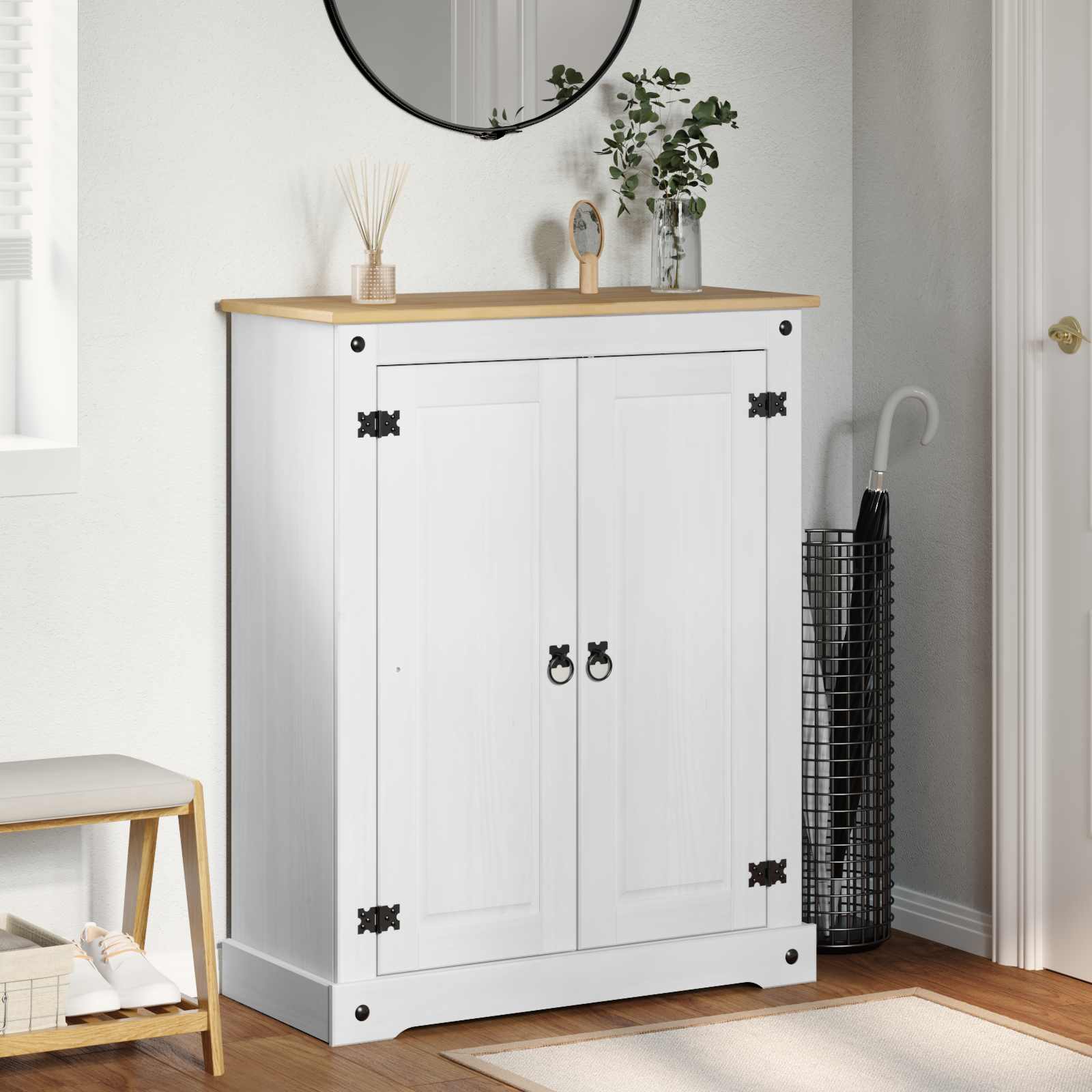 Schuhschrank Weiß 86 x 38,5 x 108 cm Massives Kiefernholz