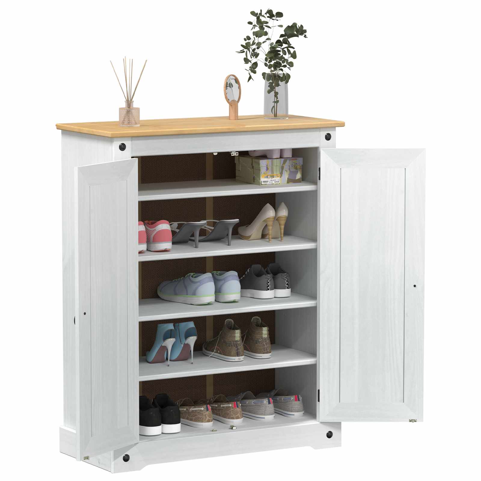 Schuhschrank Weiß 86 x 38,5 x 108 cm Massives Kiefernholz