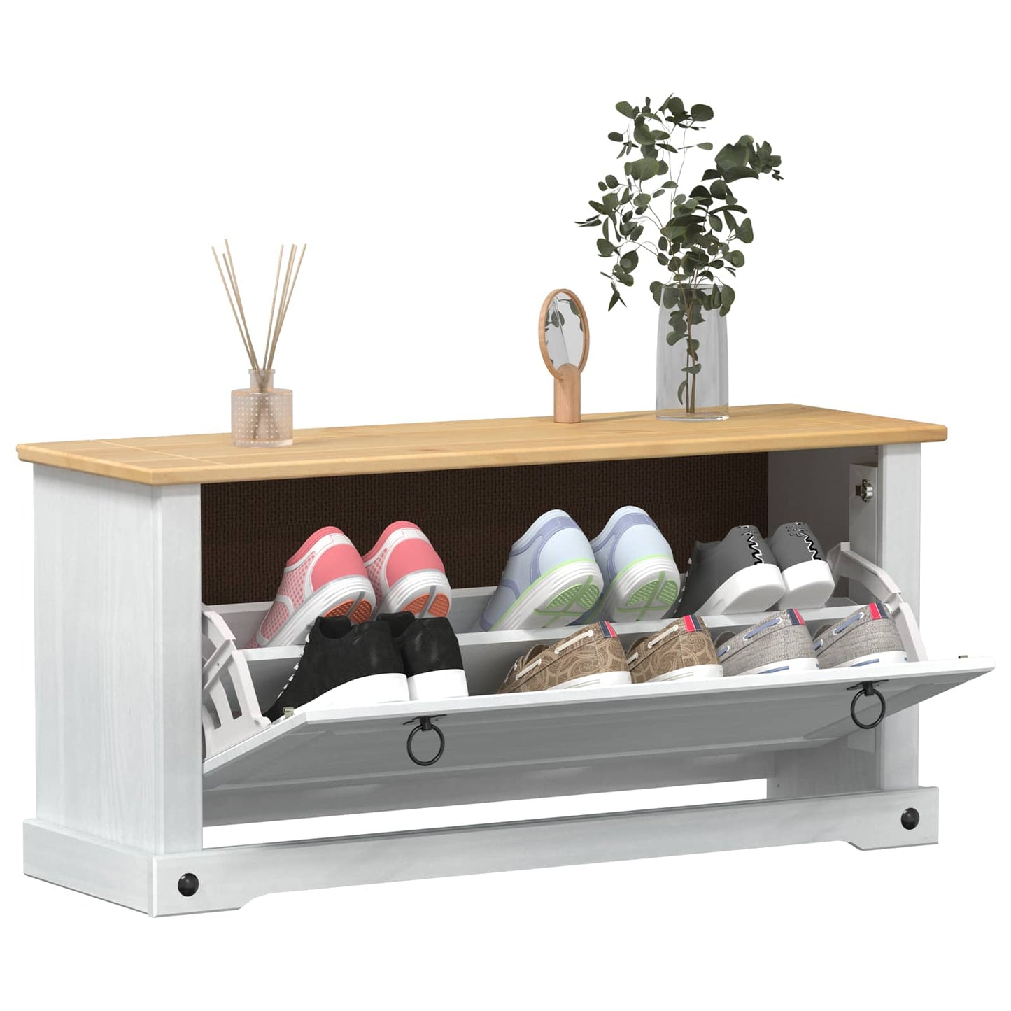 Schuhschrank Corona Weiß 99 x 32 x 49 cm Massives Kiefernholz