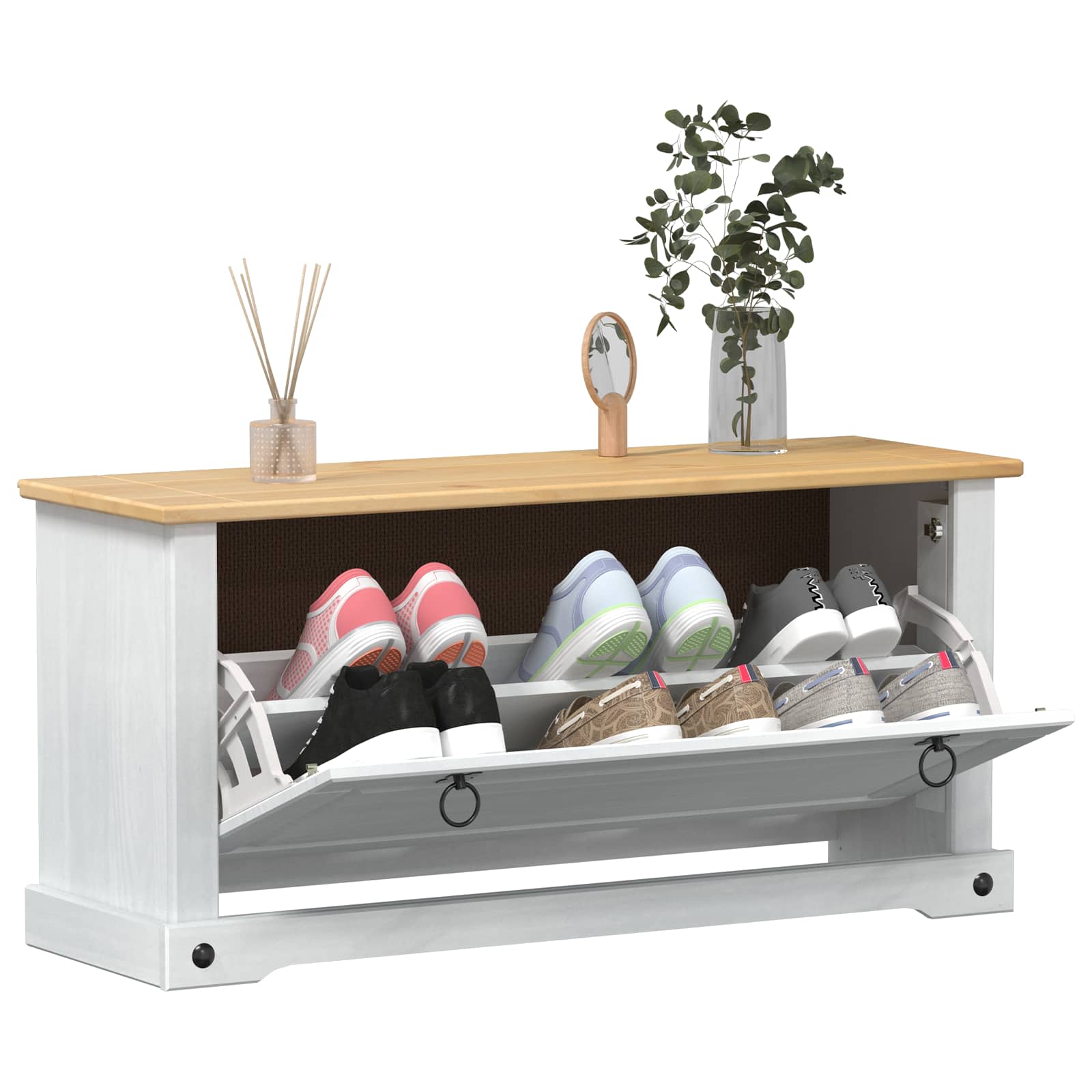 Schuhschrank Corona Weiß 99 x 32 x 49 cm Massives Kiefernholz