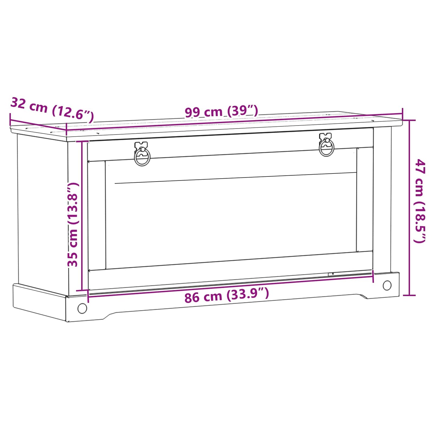 Schuhschrank Corona Weiß 99 x 32 x 49 cm Massives Kiefernholz