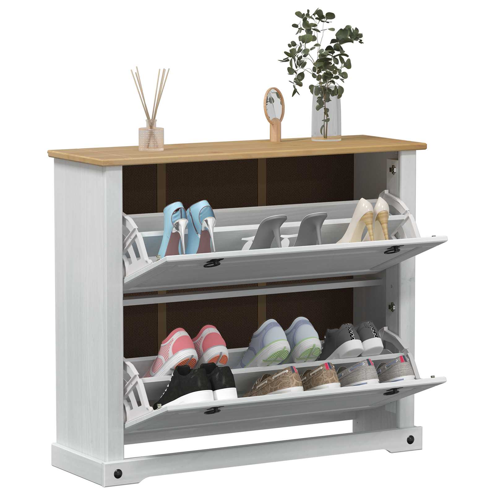 Schuhschrank Corona Weiß 99 x 32 x 85 cm Massives Kiefernholz