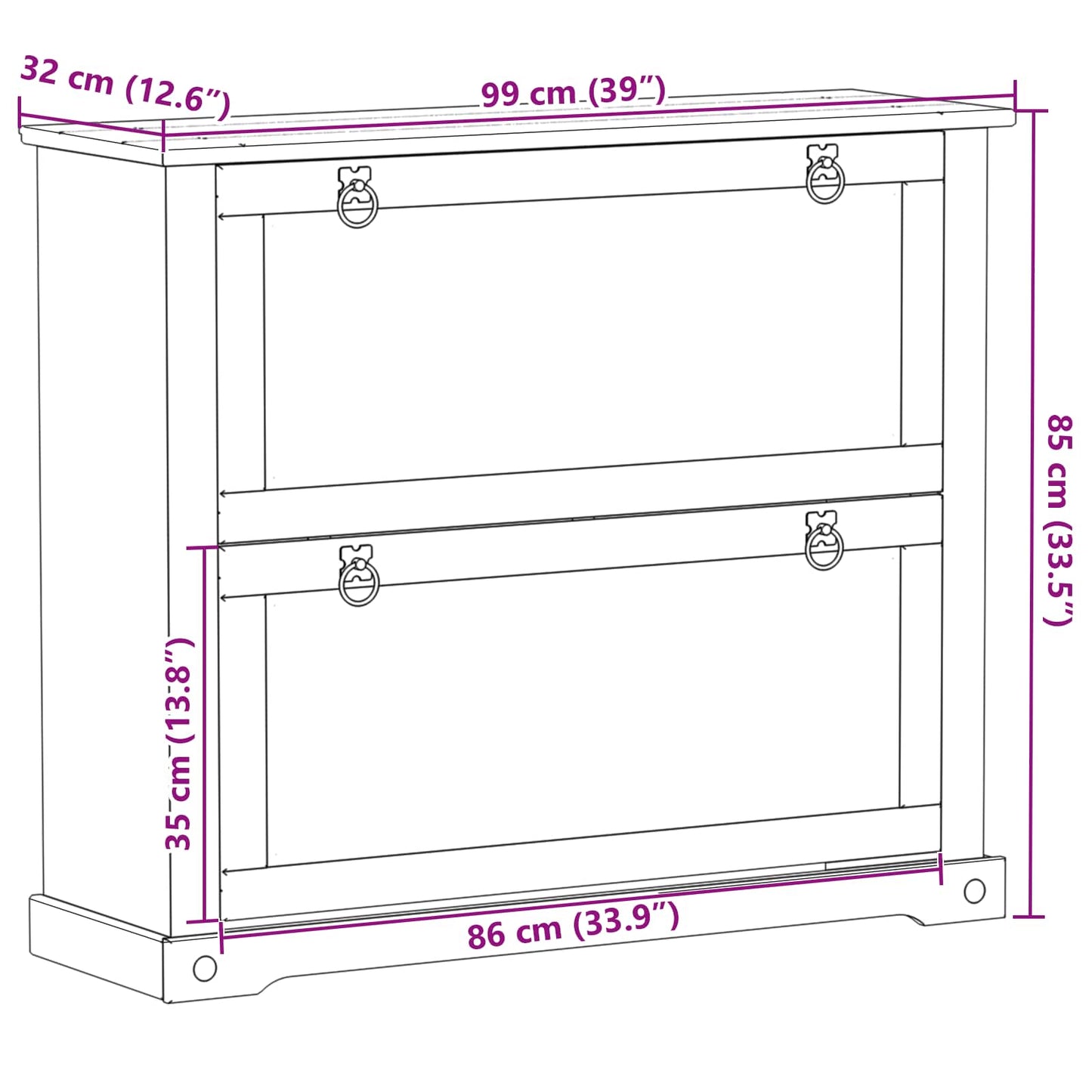 Schuhschrank Corona Weiß 99 x 32 x 85 cm Massives Kiefernholz