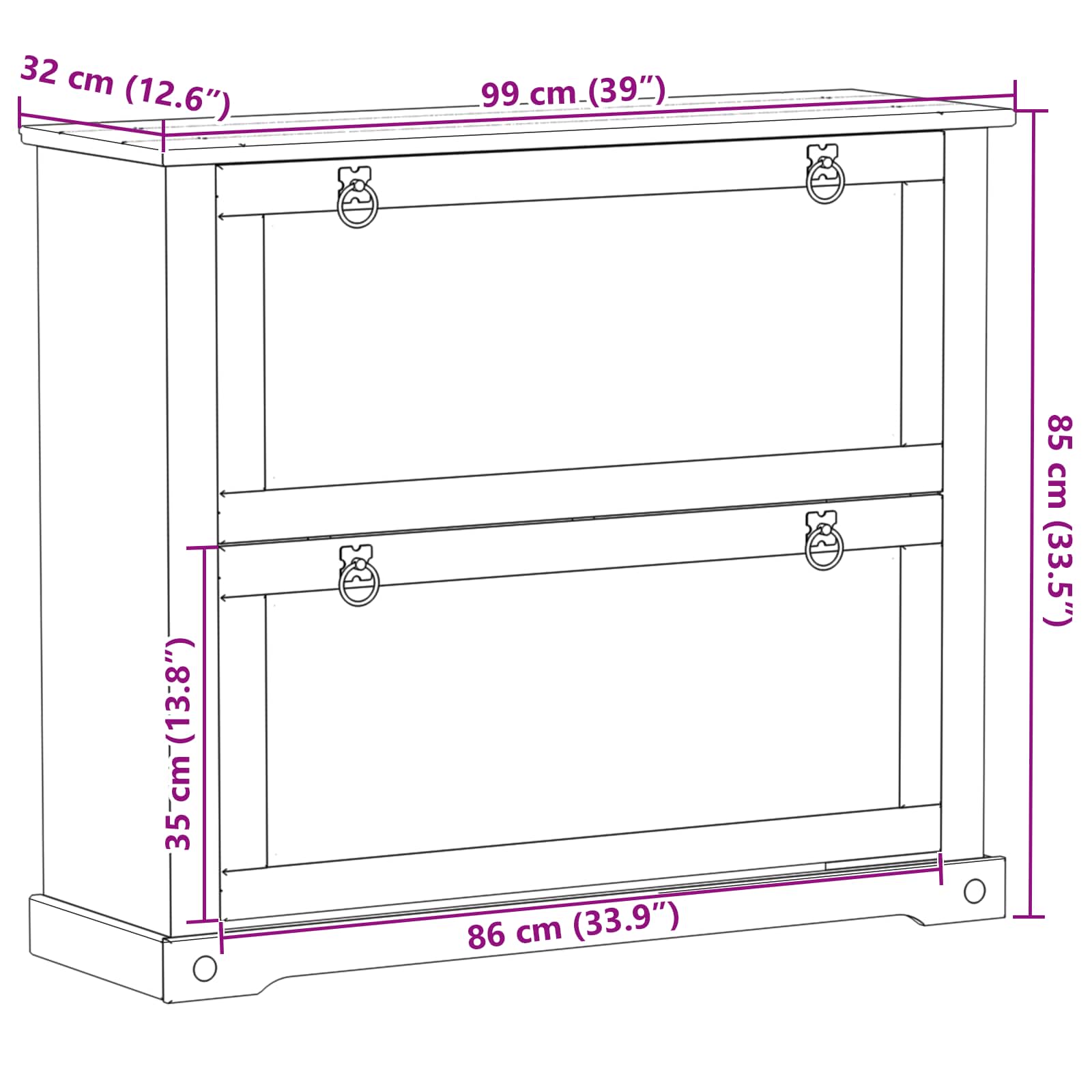 Schuhschrank Corona Weiß 99 x 32 x 85 cm Massives Kiefernholz