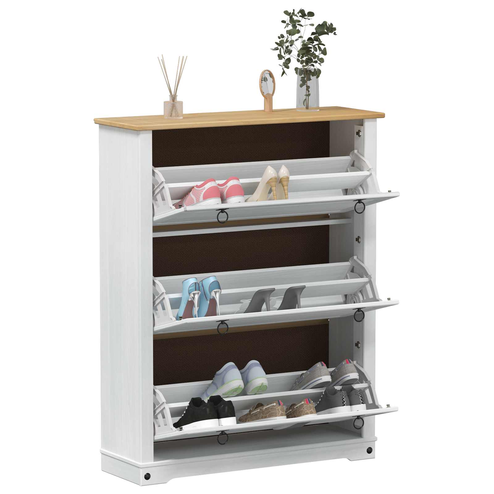 Schuhschrank Corona Weiß 99 x 32 x 122 cm Massives Kiefernholz