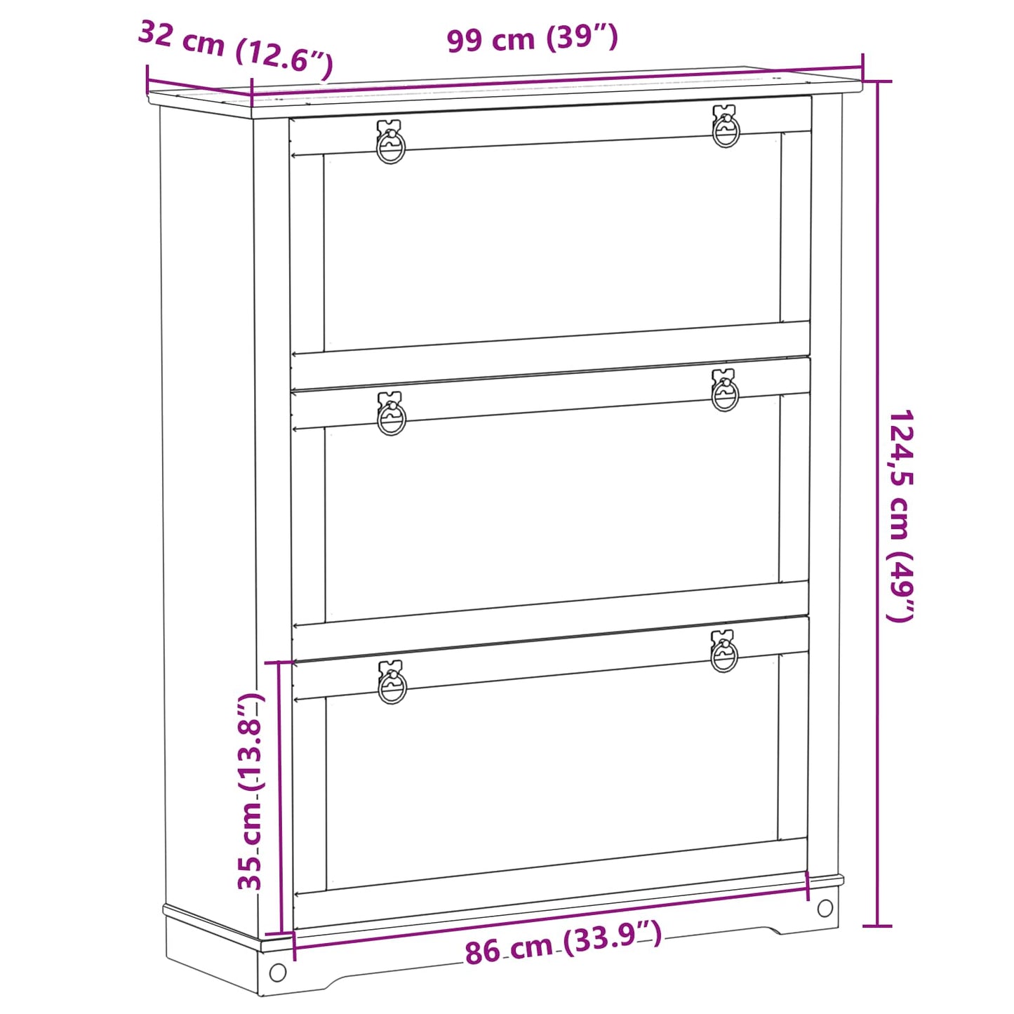 Schuhschrank Corona Weiß 99 x 32 x 122 cm Massives Kiefernholz