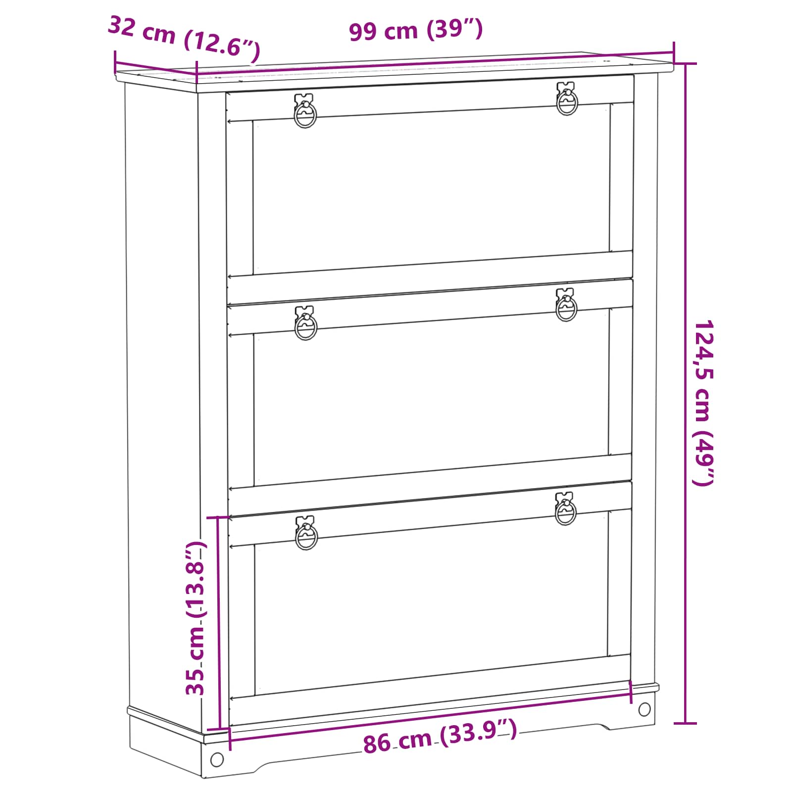 Schuhschrank Corona Weiß 99 x 32 x 122 cm Massives Kiefernholz