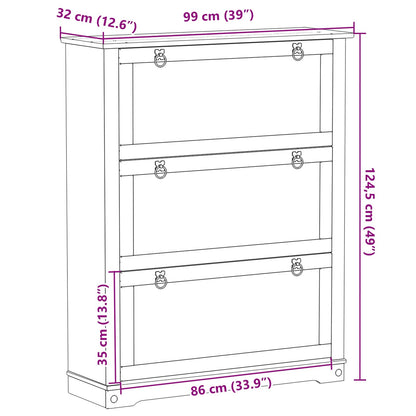 Schuhschrank CORONA 99 x 32 x 124,5 cm Massives Kiefernholz