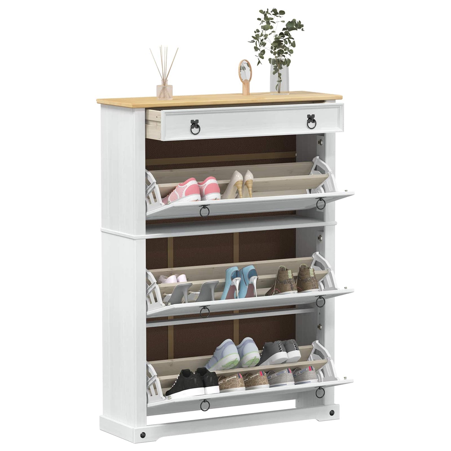 Schuhschrank Corona Weiß 99 x 32 x 138 cm Massives Kiefernholz