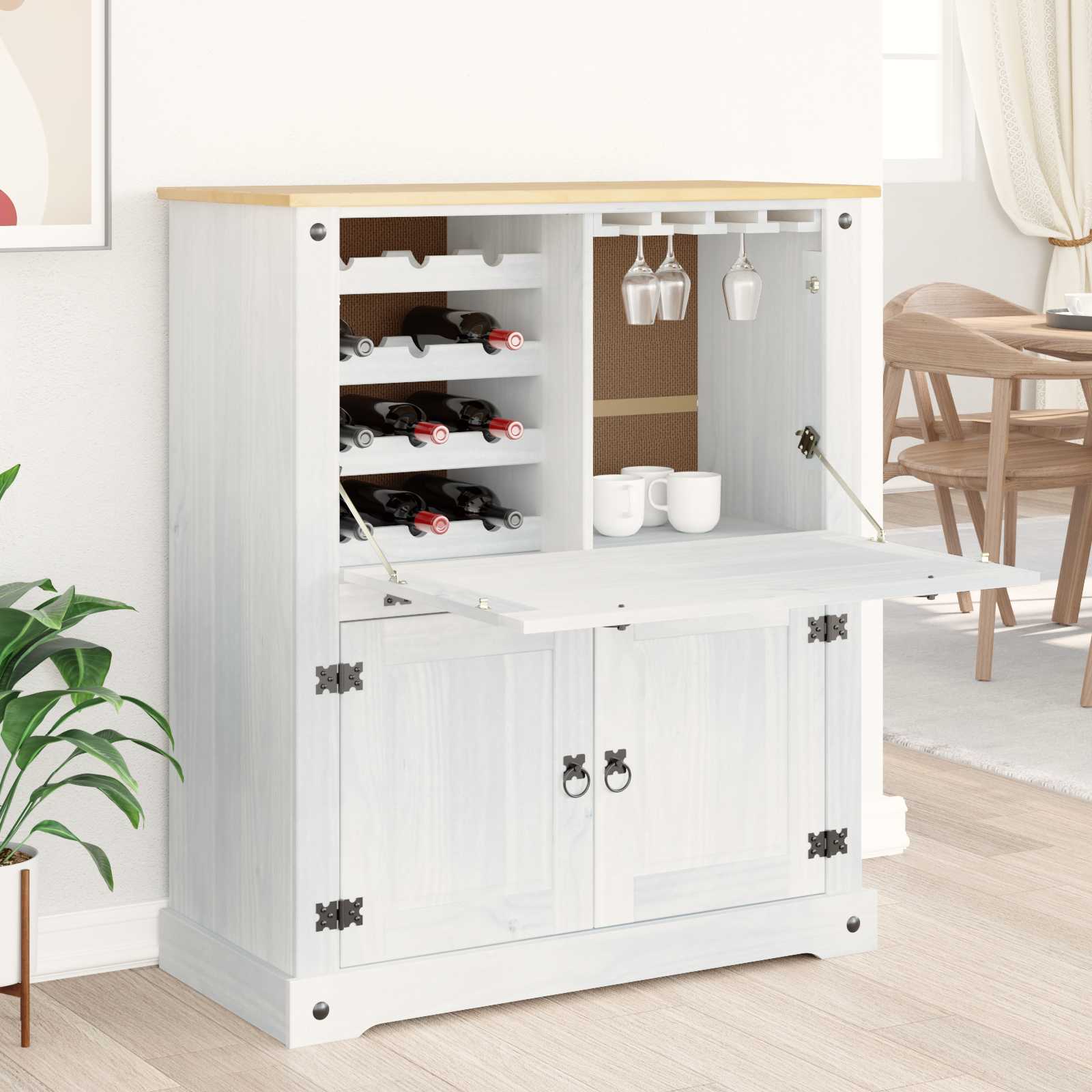 Weinschrank Weiß 97 x 45 x 114 cm Massives Kiefernholz