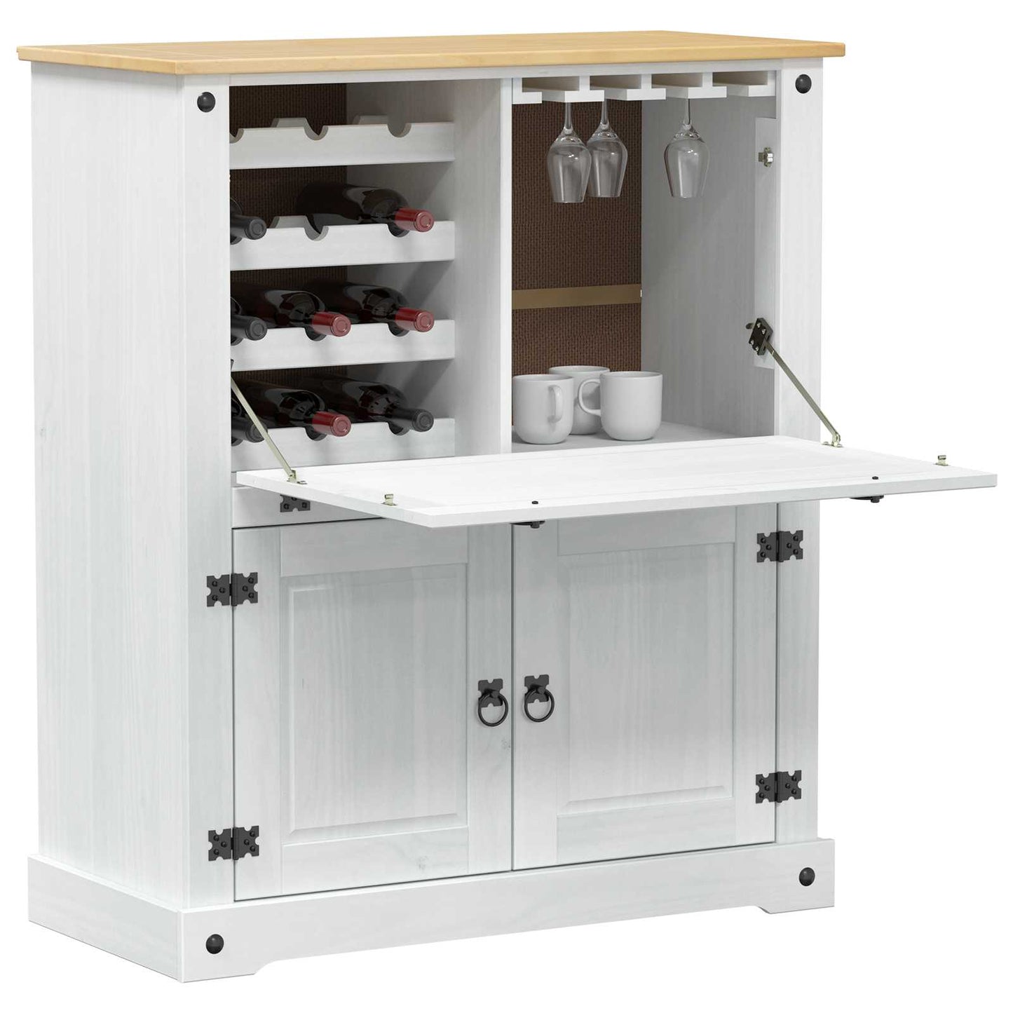 Weinschrank Weiß 97 x 45 x 114 cm Massives Kiefernholz