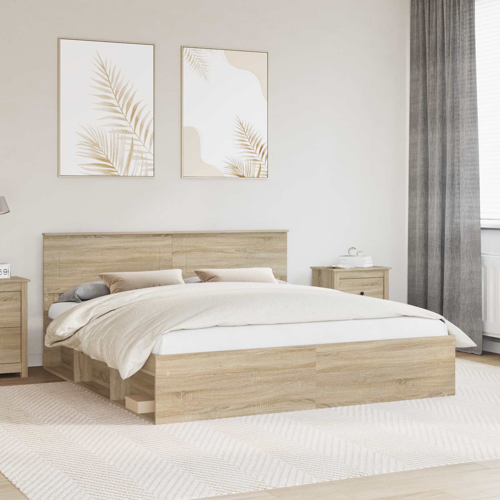 Bettrahmen mit Kopfteil Sonoma 200 x 200 cm Holzwerkstoff