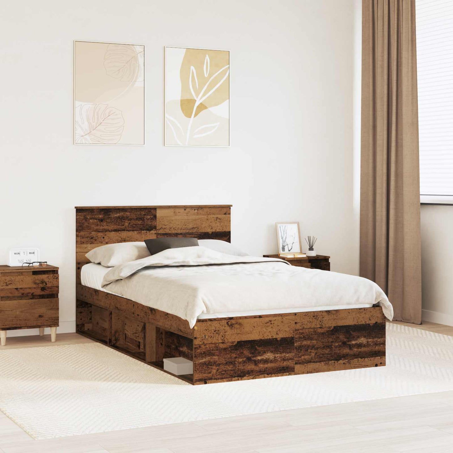 Bettrahmen mit Kopfteil Altholz 120 x 190 cm Holzwerkstoff