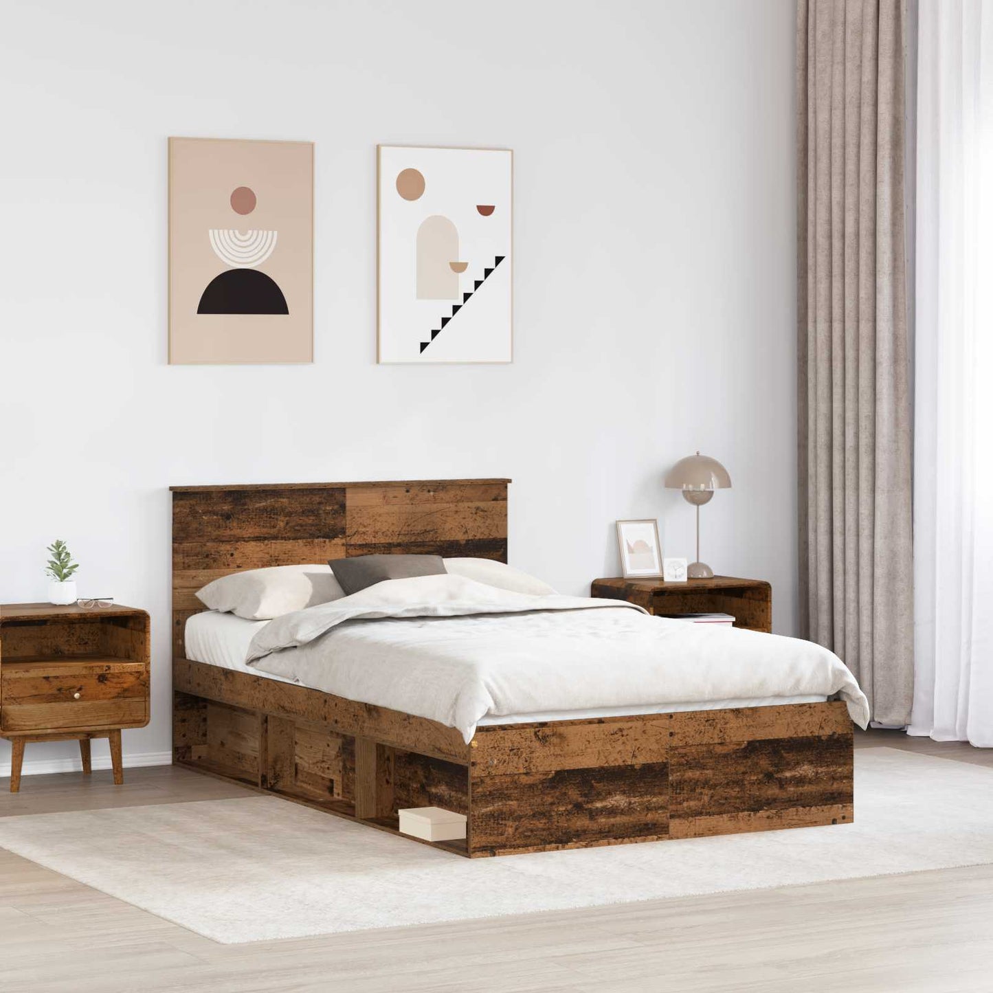 Bettrahmen mit Kopfteil Altholz 120 x 190 cm Holzwerkstoff