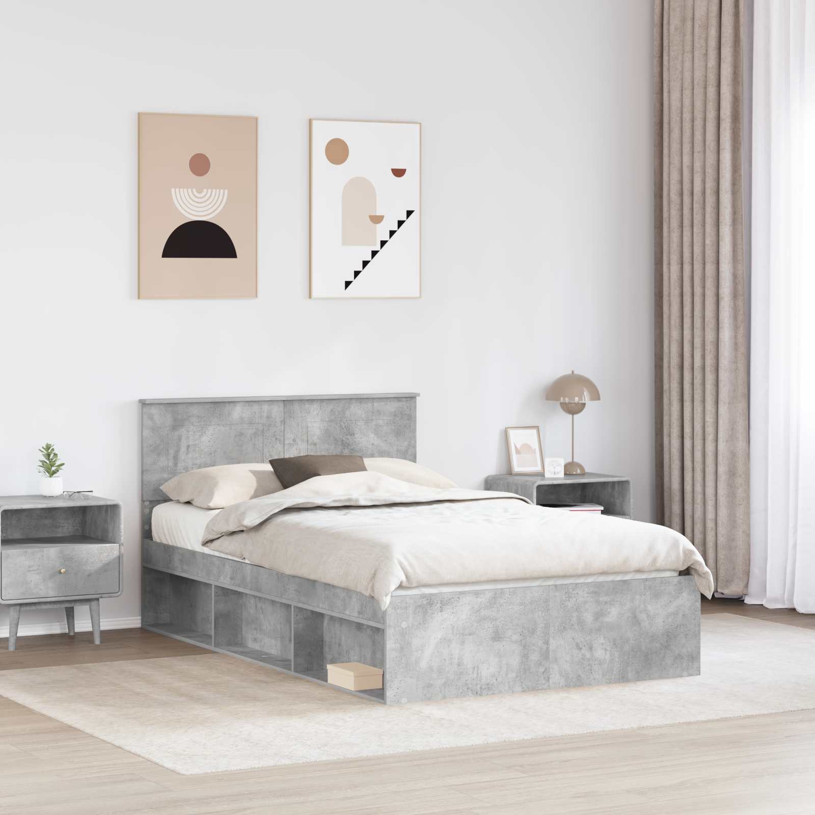 Bettrahmen mit Kopfteil Beton 120 x 200 cm Holzwerkstoff