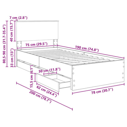 Bettrahmen Sonoma-Eiche 75 x 190 cm Ingenieurs Holz