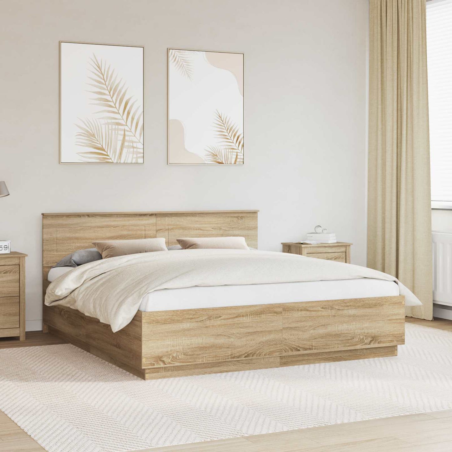 Bettrahmen mit Kopfteil Sonoma-Eiche 200 x 200 cm Holzwerkstoff